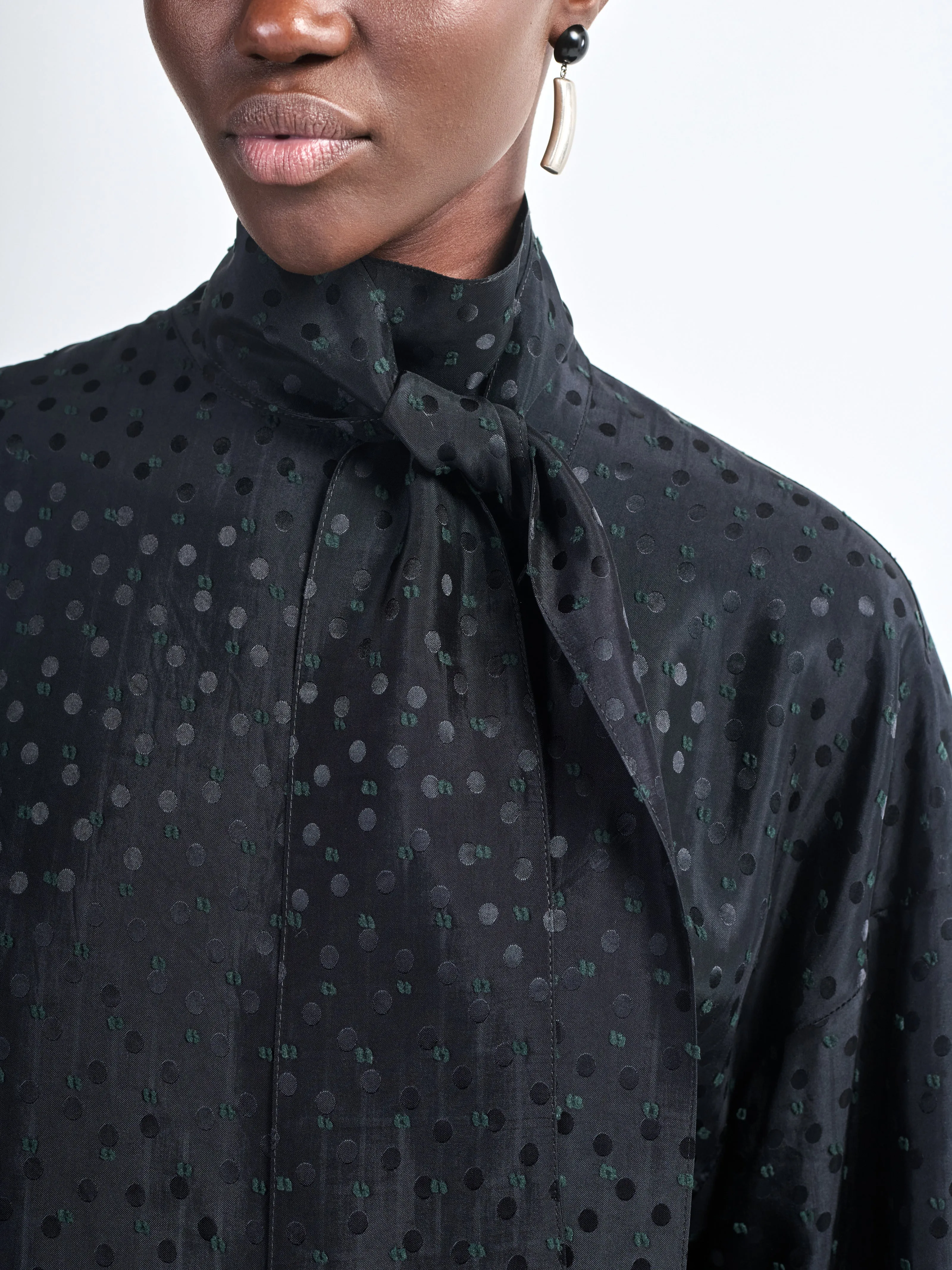 Scarf Blouse in Black Dot Jacquard sold by MARIA McMANUS