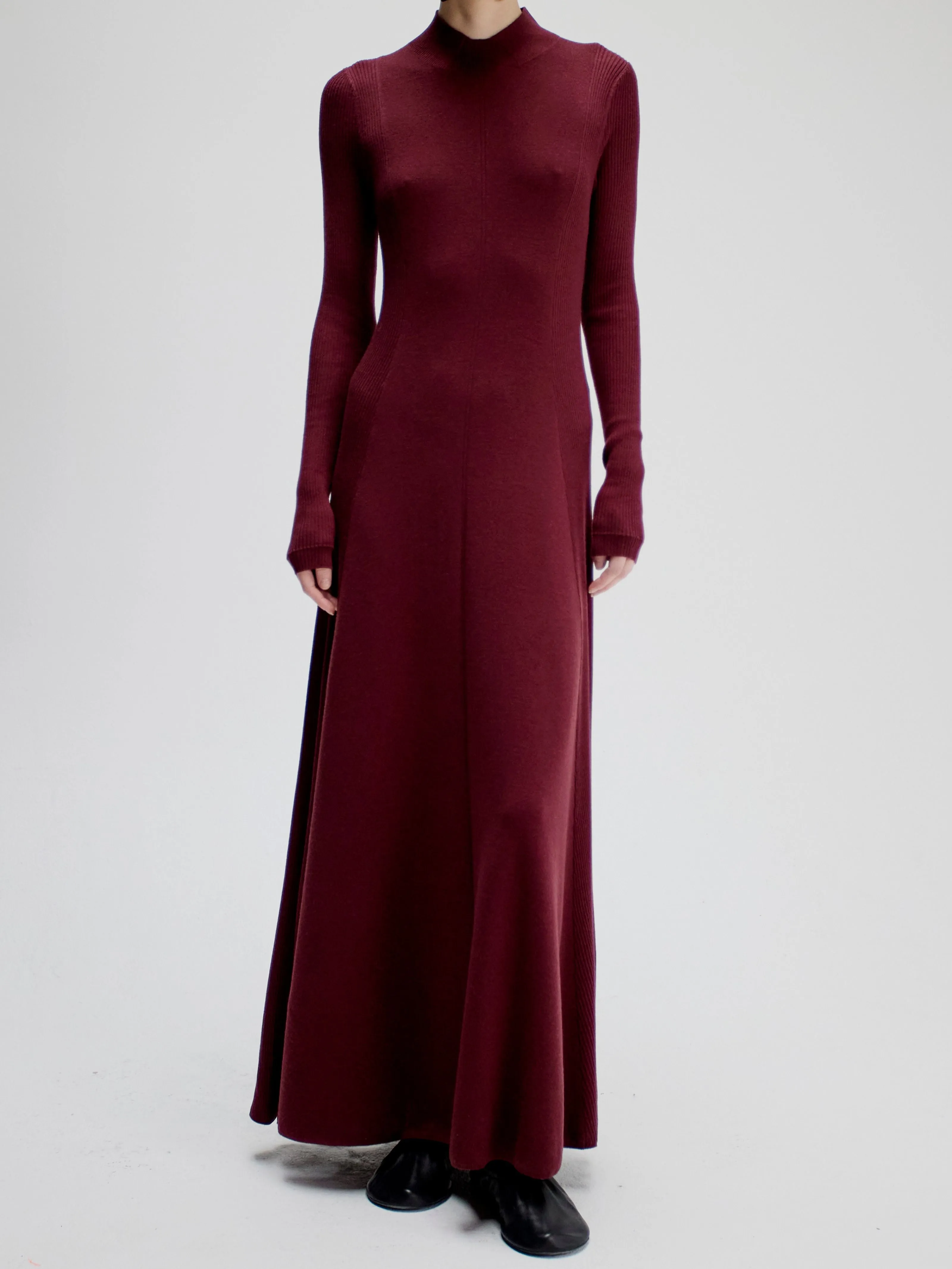 Rib Godet Dress in Merlot sold by MARIA McMANUS