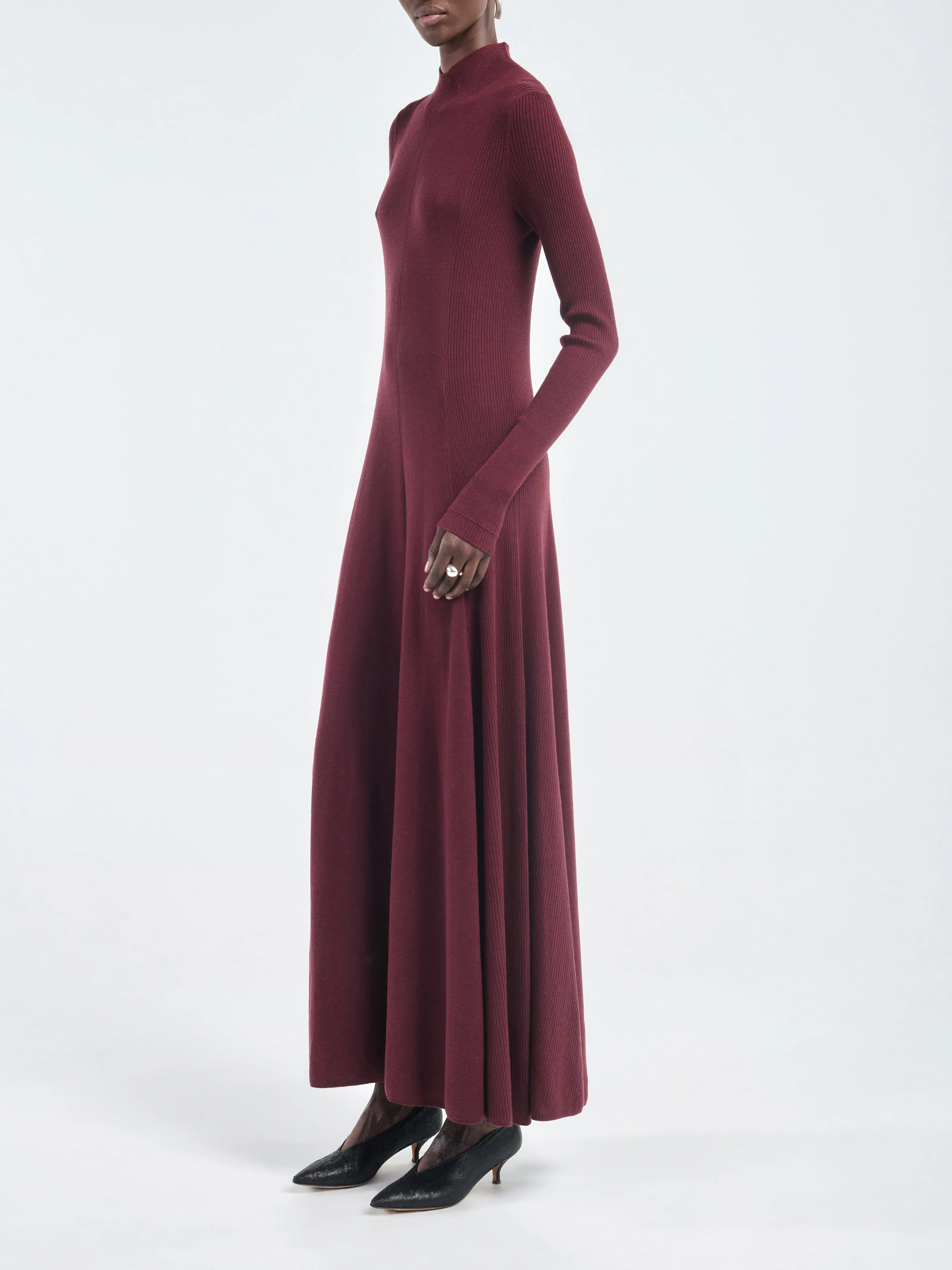 Rib Godet Dress in Merlot sold by MARIA McMANUS product image thumbnail 3