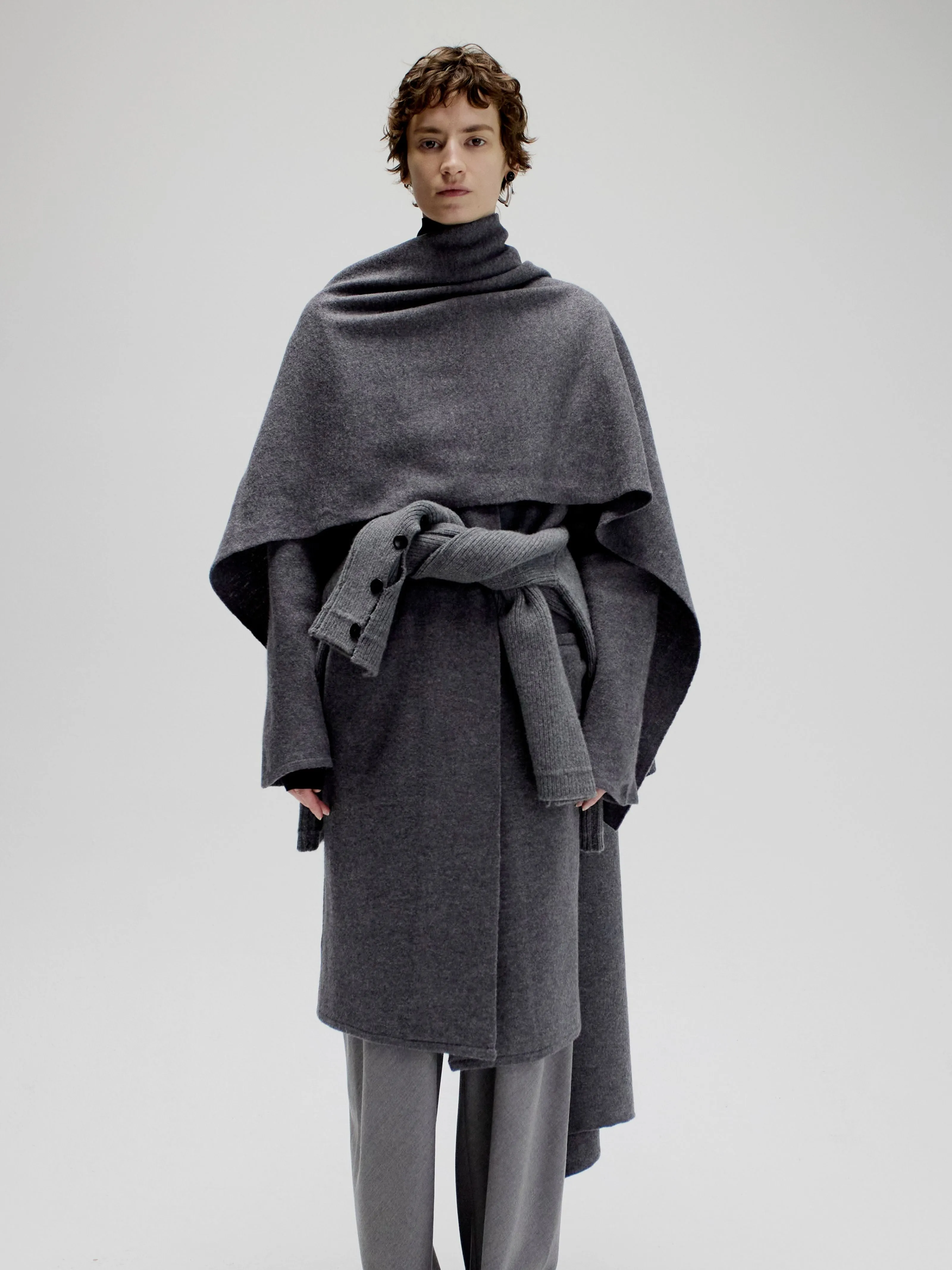 Cloak Sweater Coat in Charcoal sold by MARIA McMANUS