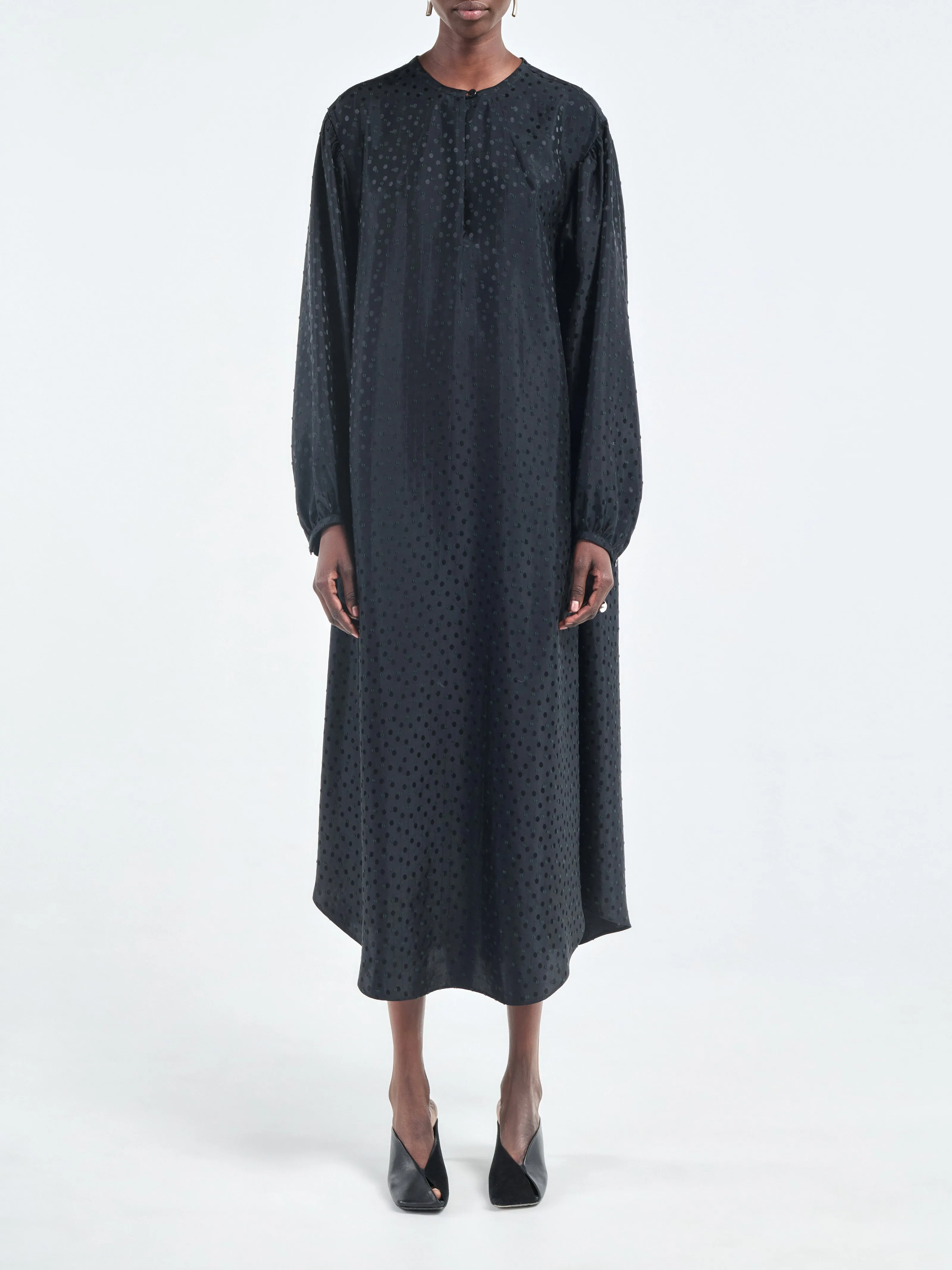 Belted Boho Dress in Black Dot Jacquard sold by MARIA McMANUS product image thumbnail 3