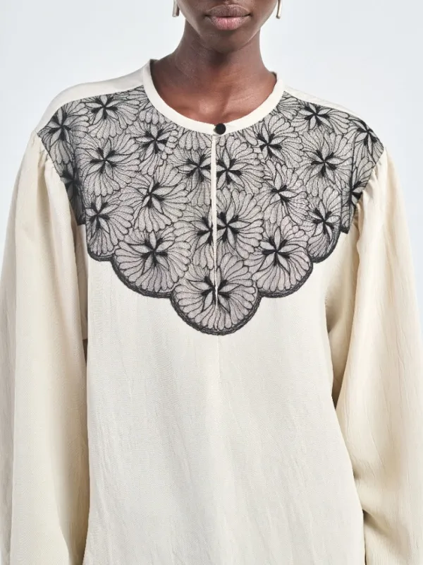 Boho Lace Blouse in Ivory/Black sold by MARIA McMANUS