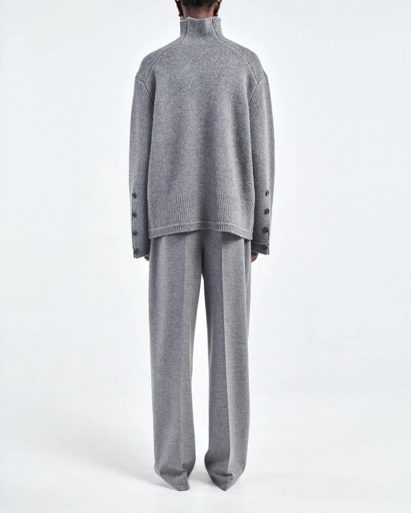 Button Mock Neck in Medium Heather Grey sold by MARIA McMANUS