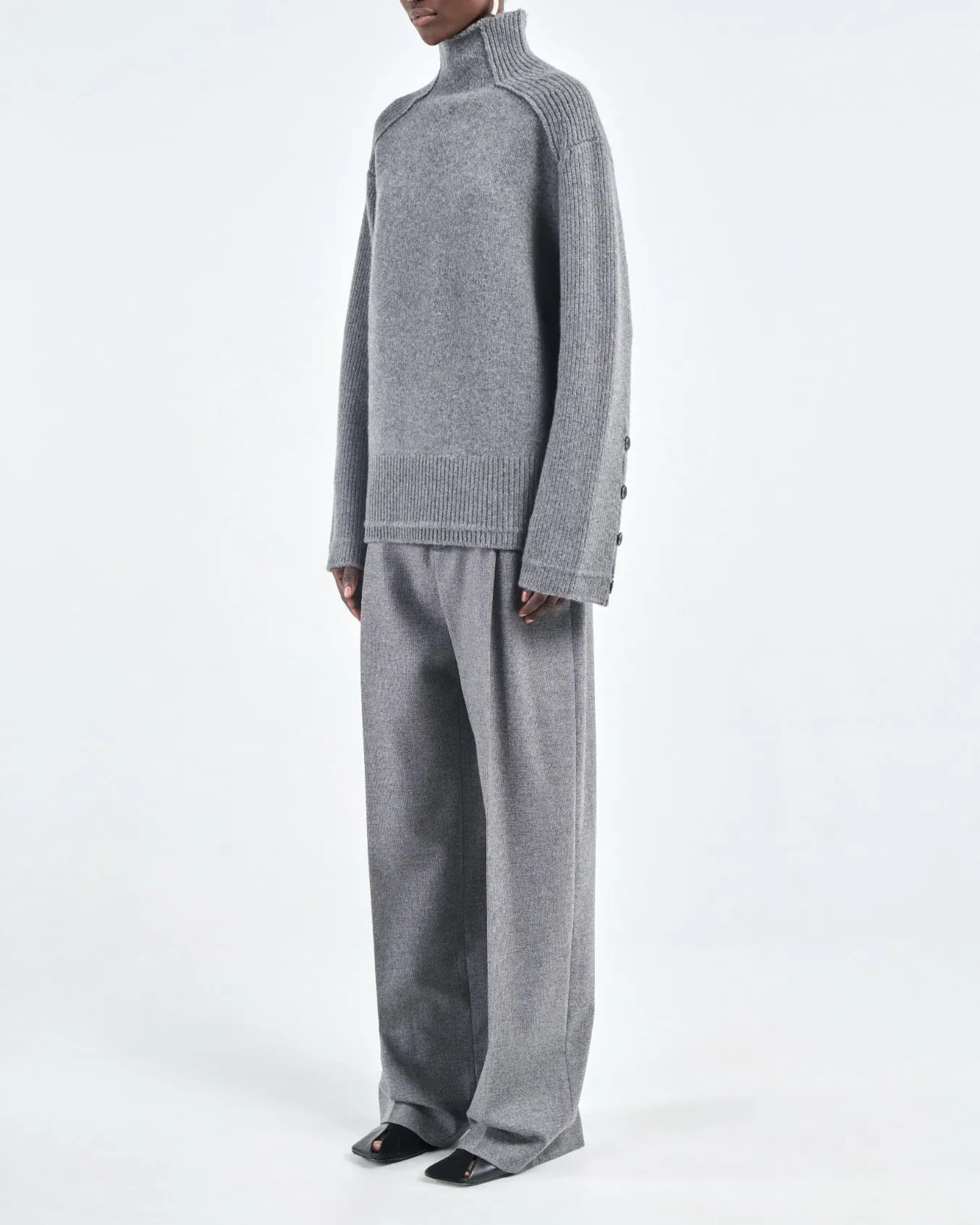 Button Mock Neck in Medium Heather Grey sold by MARIA McMANUS product image thumbnail 3