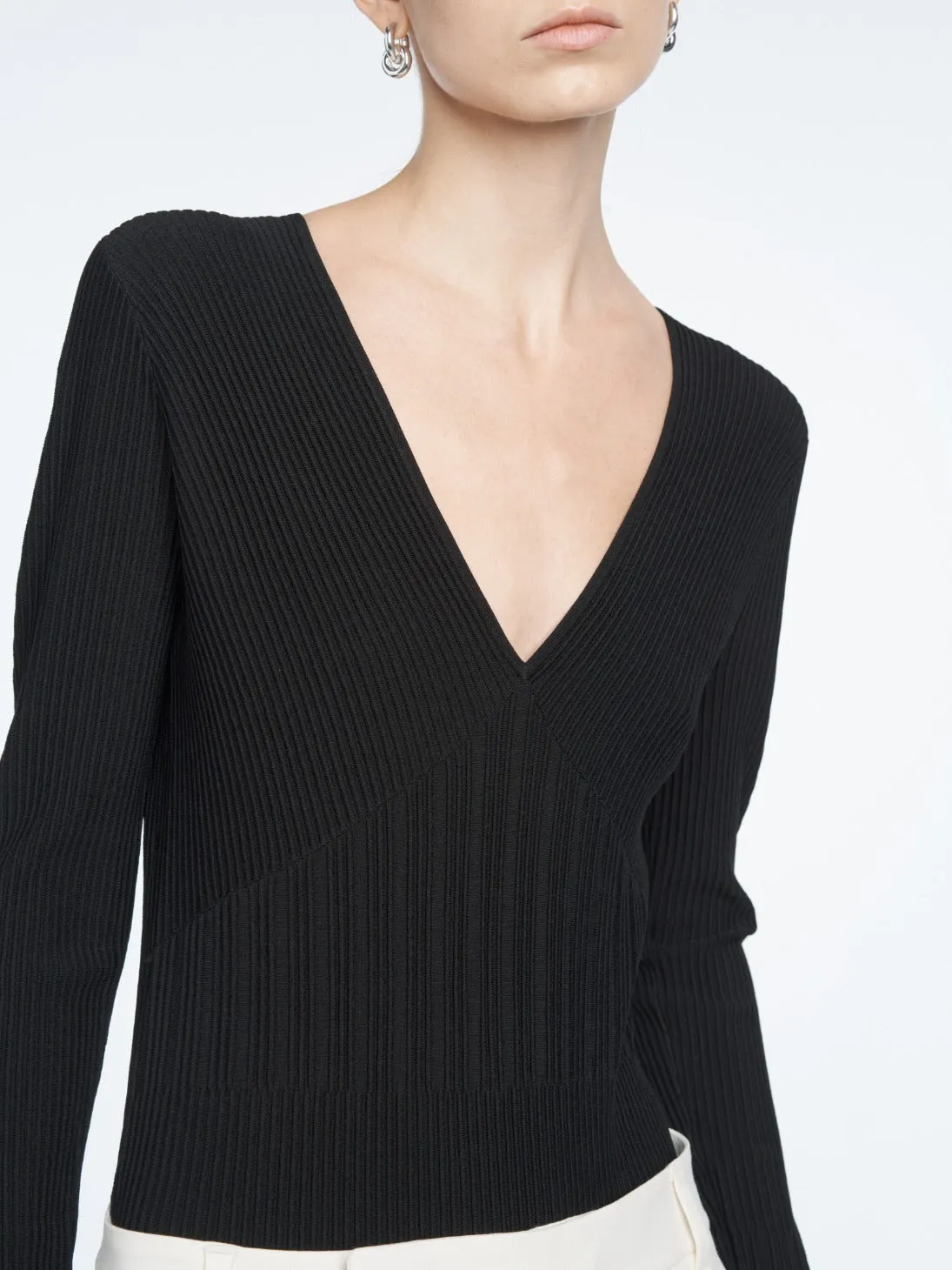 Ribbed Deep V Bodysuit in Black sold by MARIA McMANUS product image thumbnail 5
