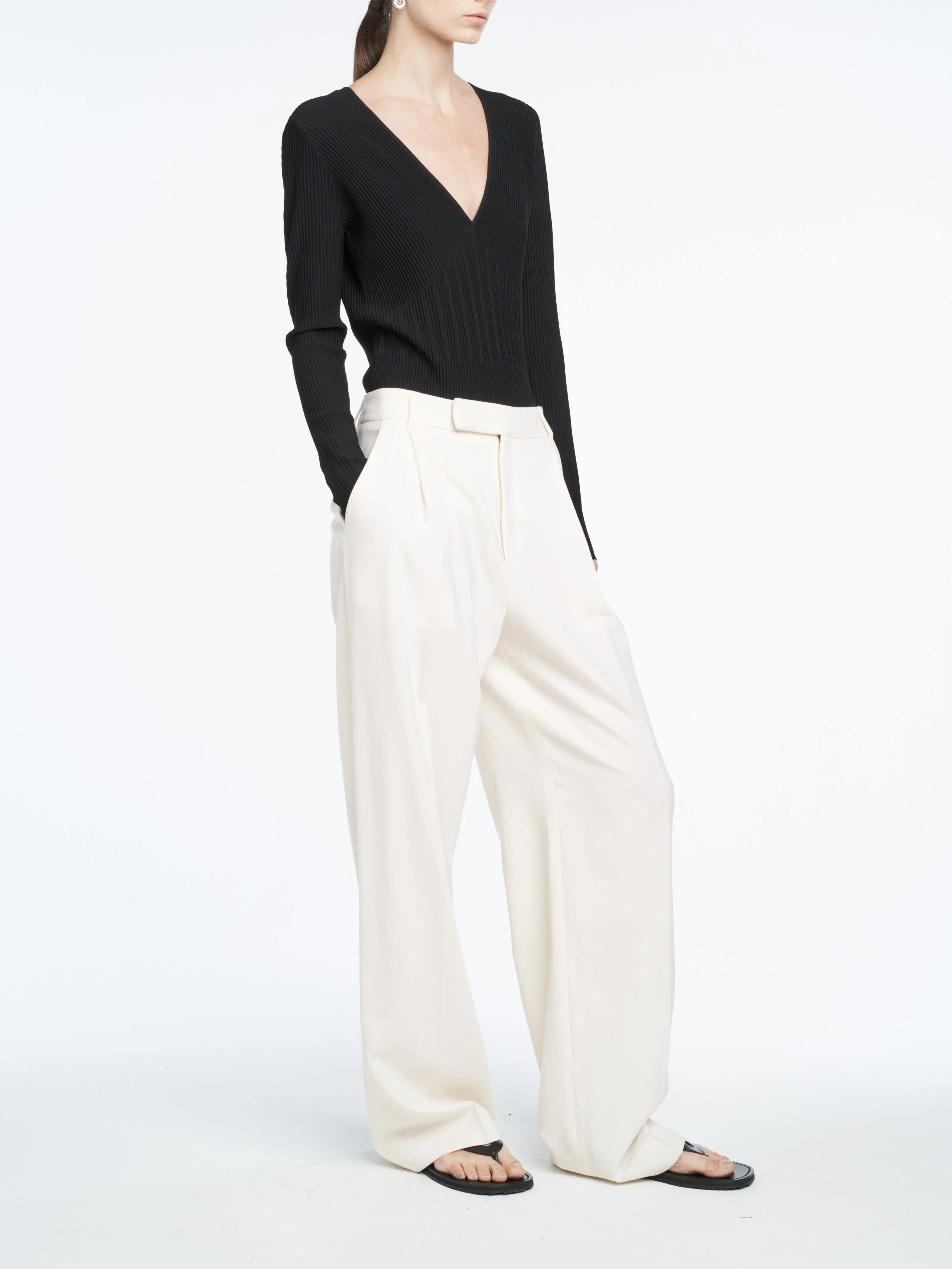 Ribbed Deep V Bodysuit in Black sold by MARIA McMANUS product image thumbnail 2