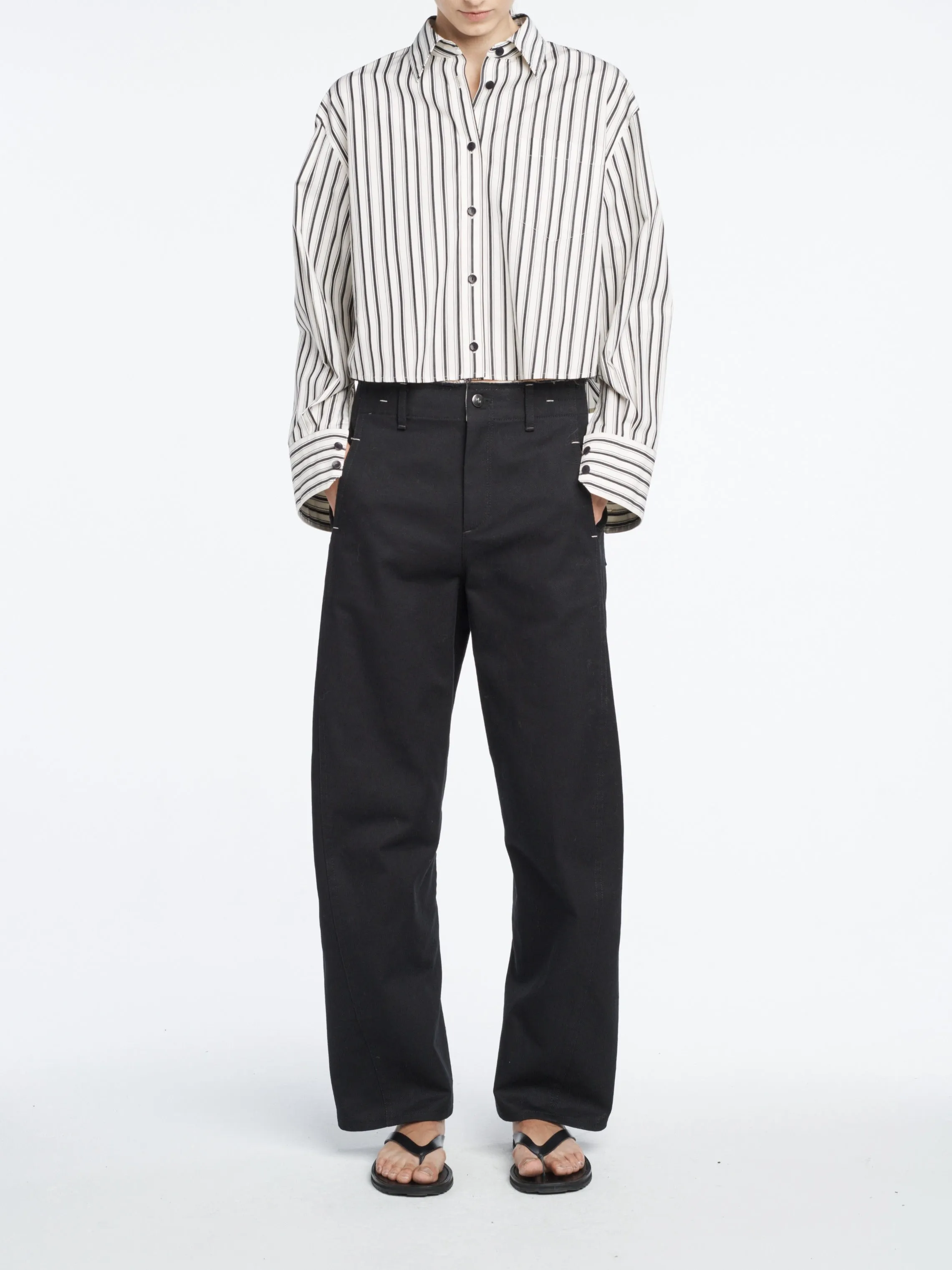 Cropped Shirt in Ivory Stripe sold by MARIA McMANUS product image thumbnail 2