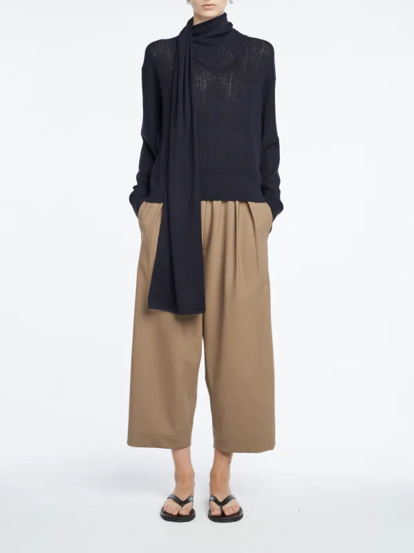 Drop Needle Scarf Sweater in Midnight Navy sold by MARIA McMANUS