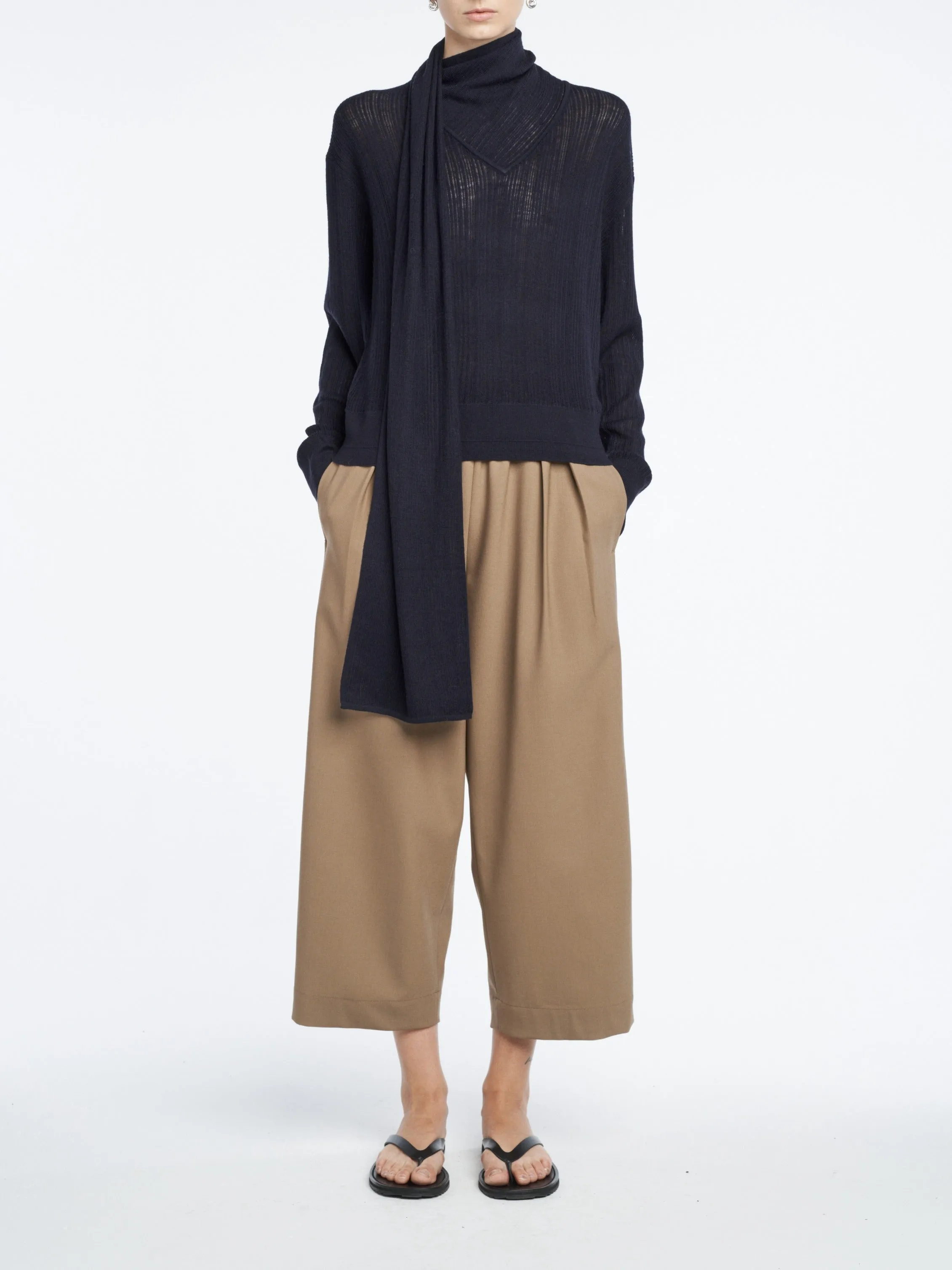 Drop Needle Scarf Sweater in Midnight Navy sold by MARIA McMANUS