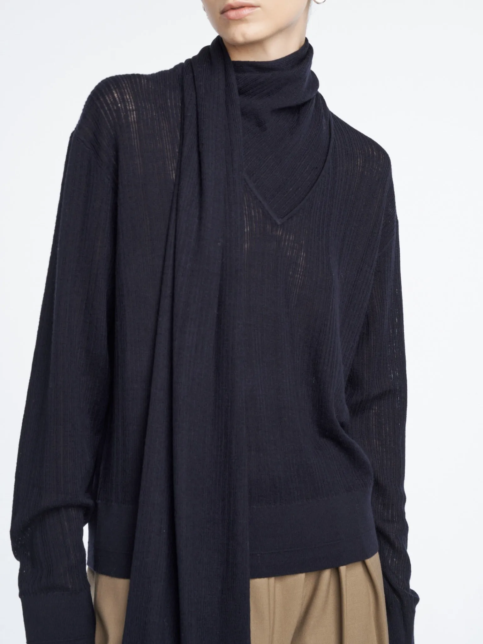 Drop Needle Scarf Sweater in Midnight Navy sold by MARIA McMANUS product image thumbnail 5