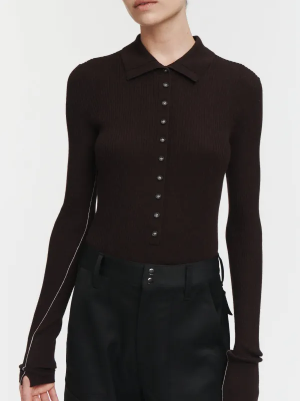 Tiny Button Polo in Espresso sold by MARIA McMANUS