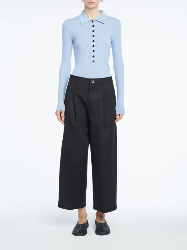 Pleat Front Crop Wide Leg in Black sold by MARIA McMANUS