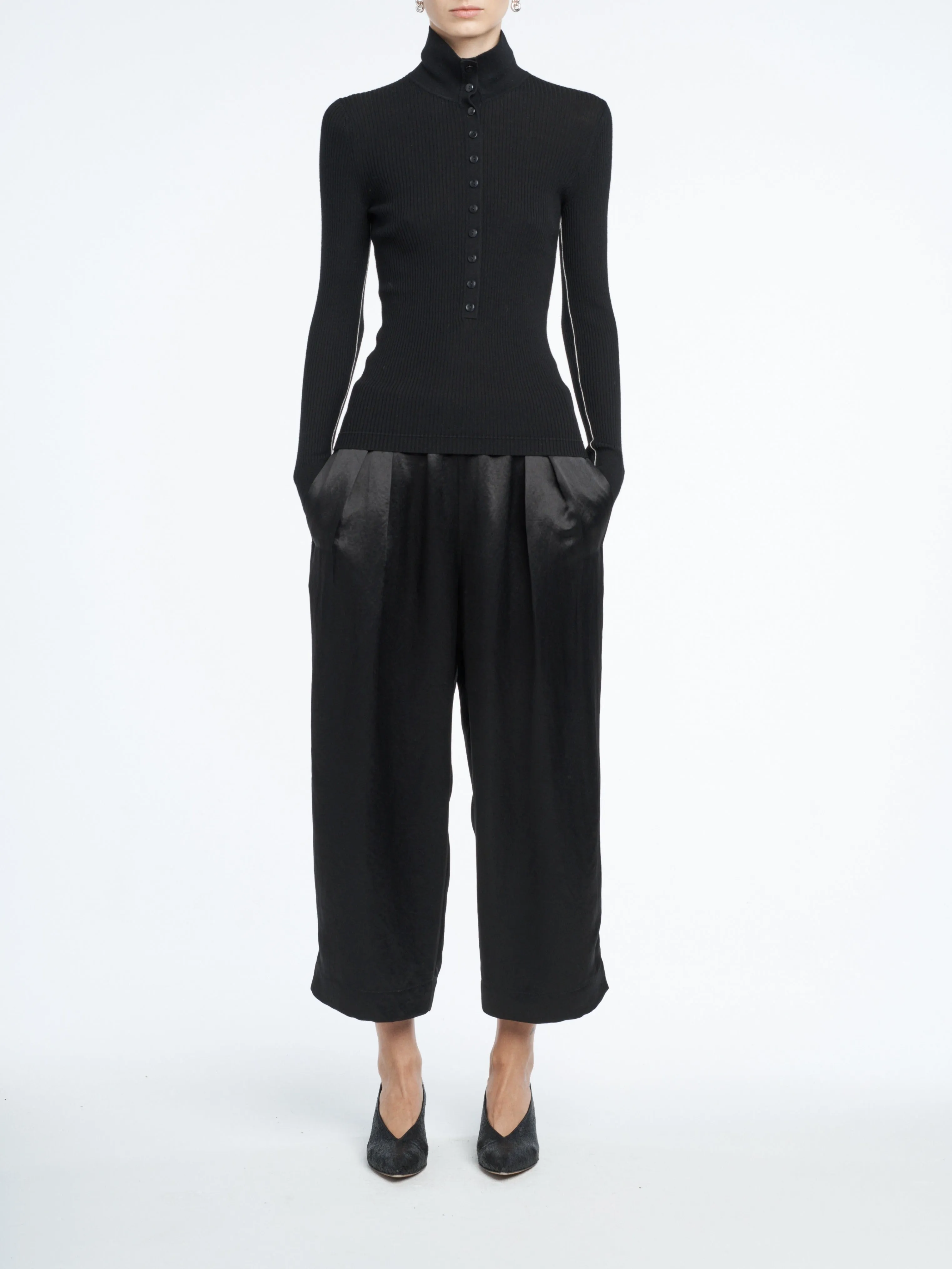 Pull On Wide Leg Crop in Black sold by MARIA McMANUS product image thumbnail 4