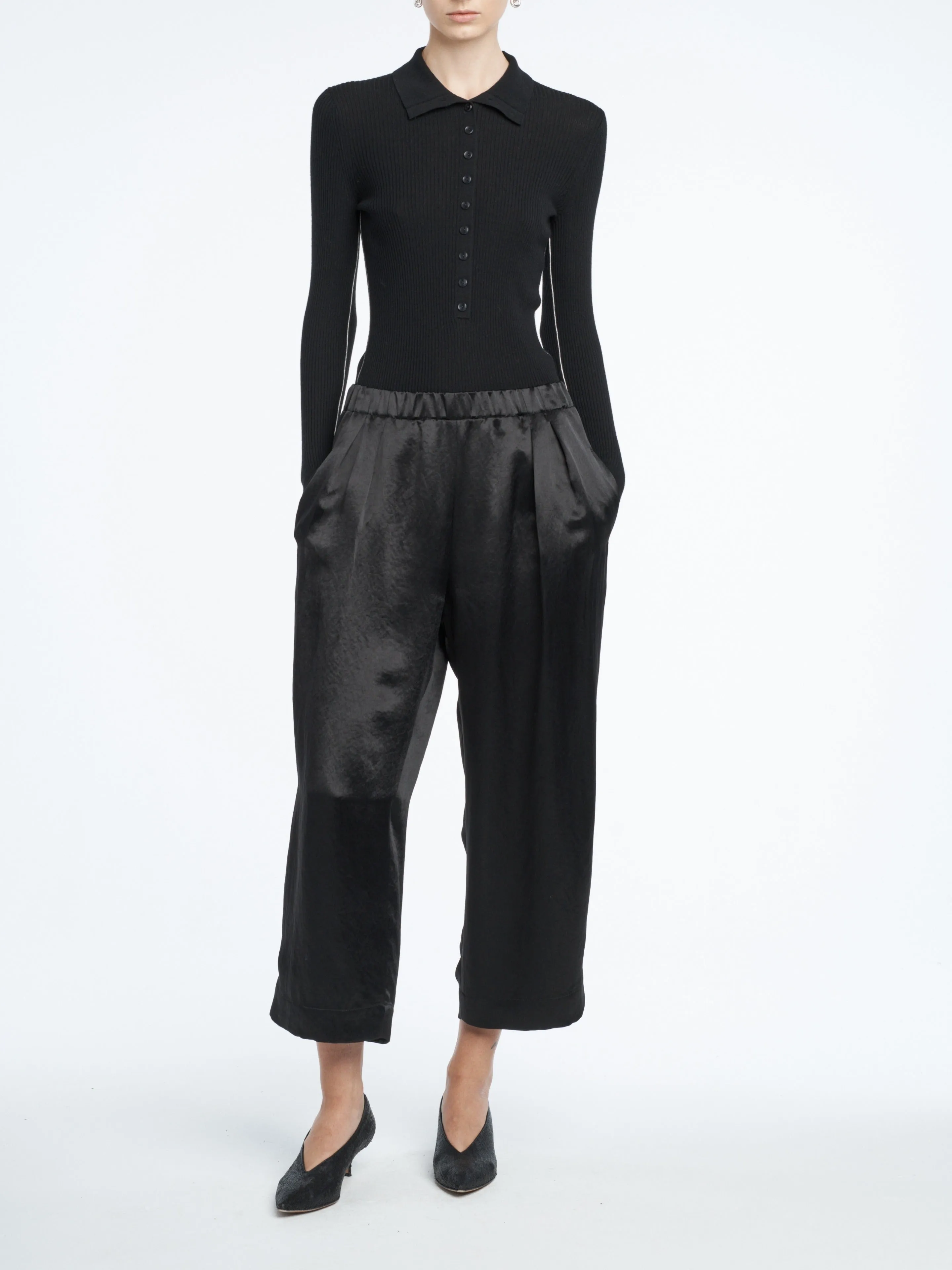 Pull On Wide Leg Crop in Black sold by MARIA McMANUS