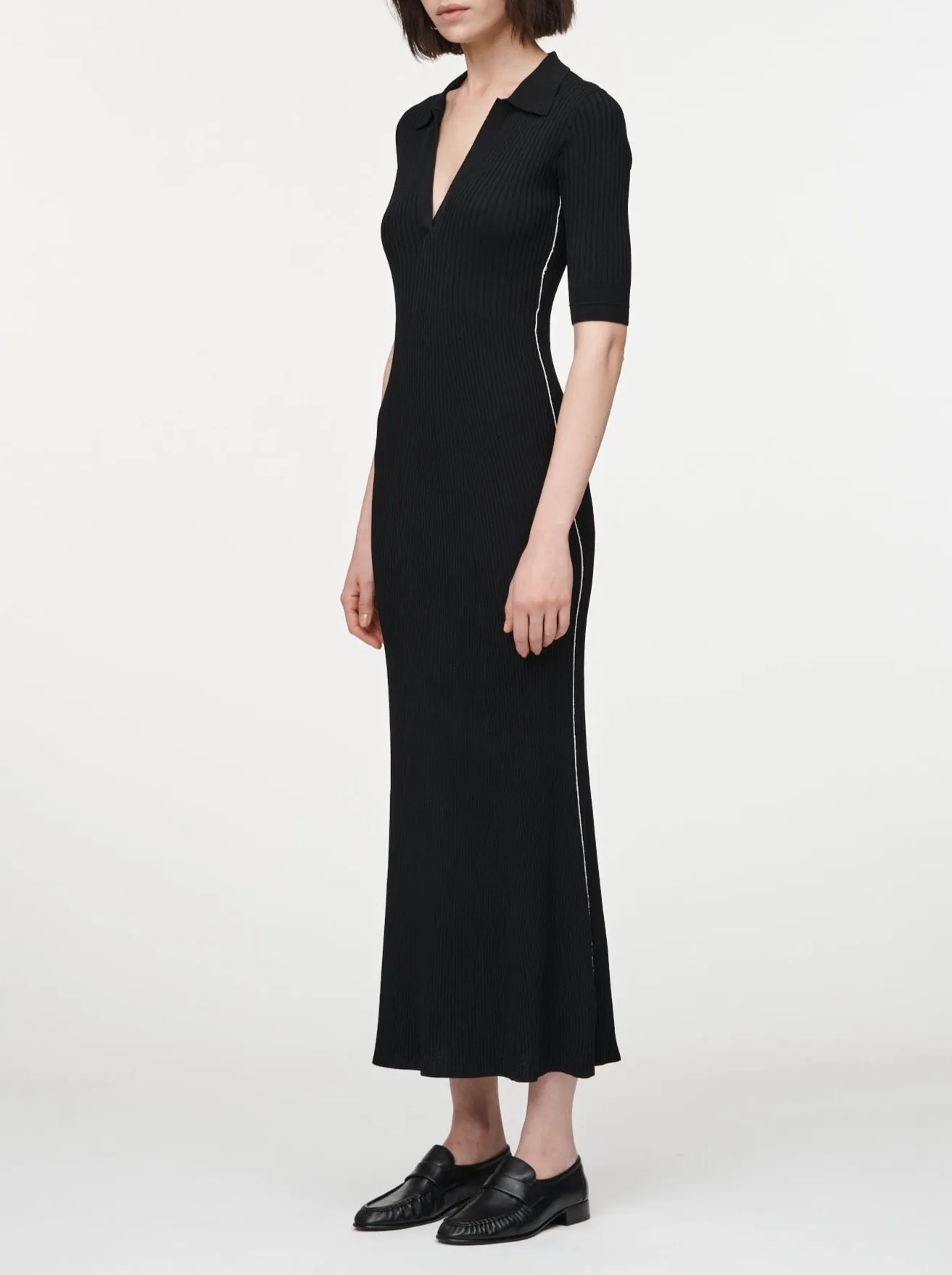 Collar V-Neck Dress in Black with a Ivory Link Line sold by MARIA McMANUS product image thumbnail 2
