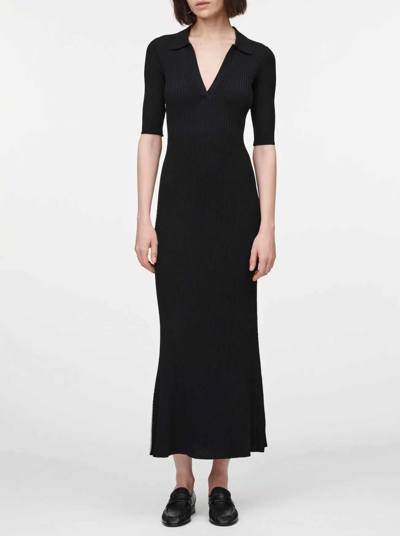 Collar V-Neck Dress in Black with a Ivory Link Line sold by MARIA McMANUS