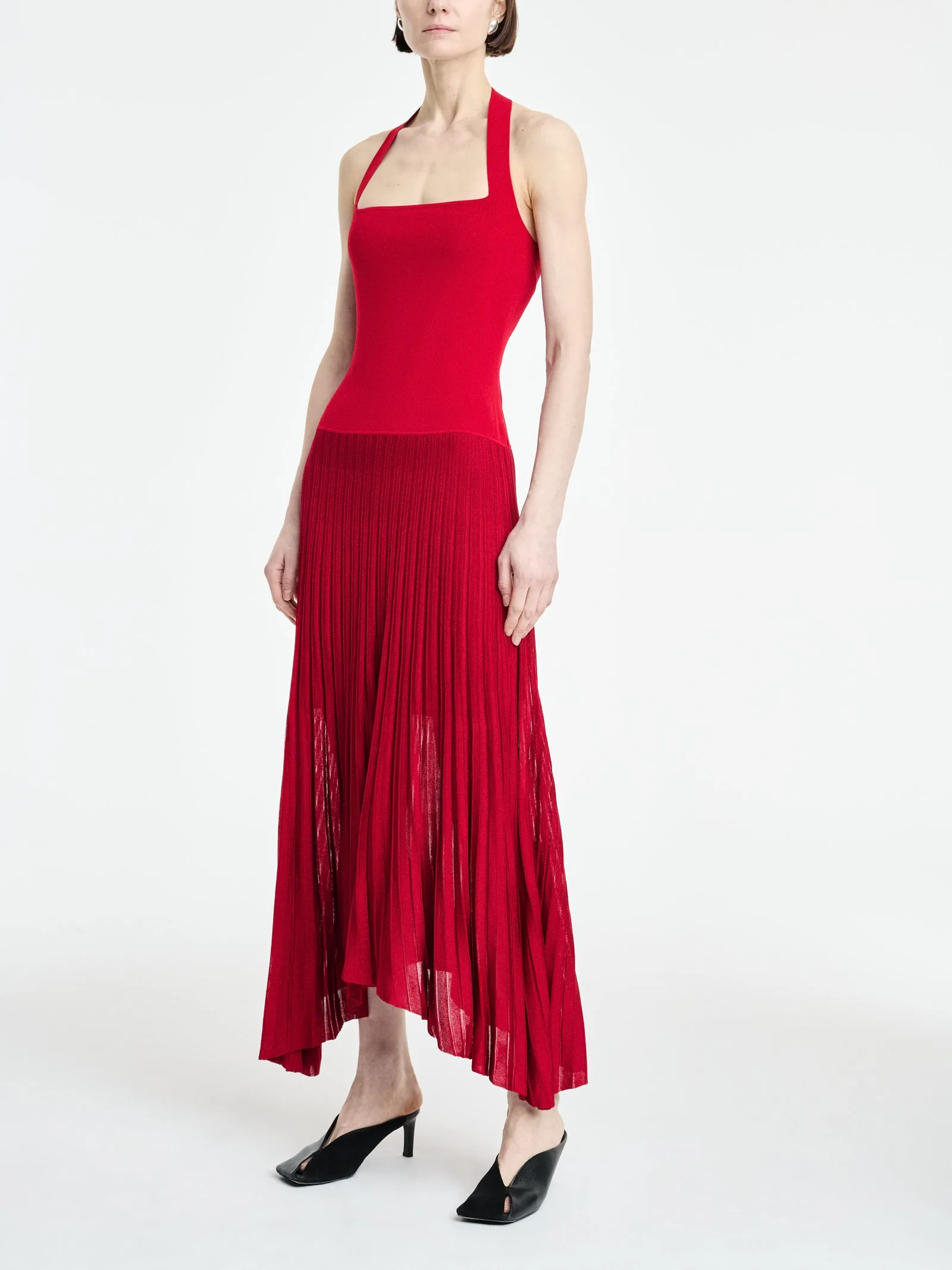 Halter Pleat Dress in Carmine Red sold by MARIA McMANUS