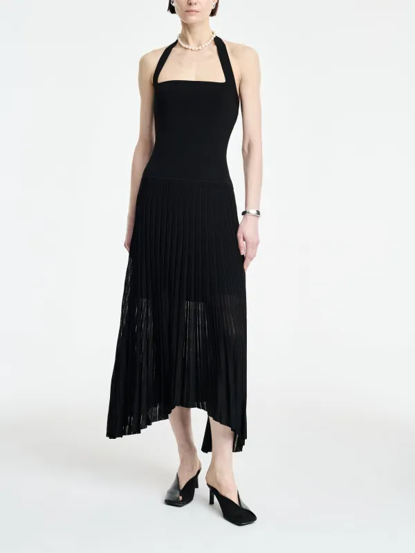 Halter Pleat Dress in Black made by MARIA McMANUS