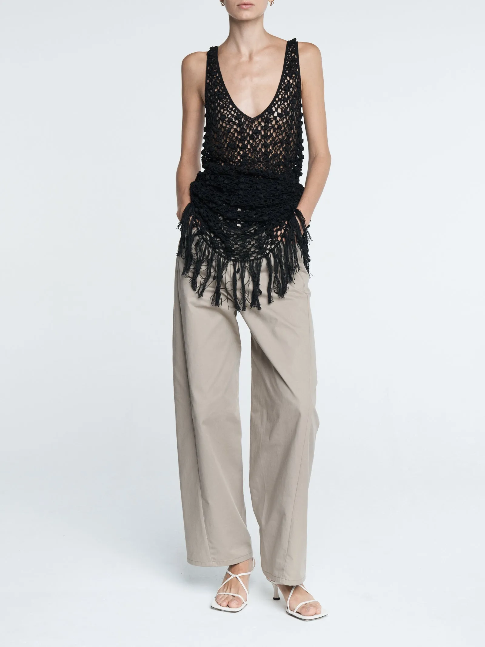 Pom Pom Macramé Tunic in Black sold by MARIA McMANUS