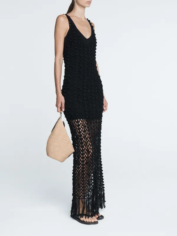 Pom Pom Macrame Dress in Black made by MARIA McMANUS