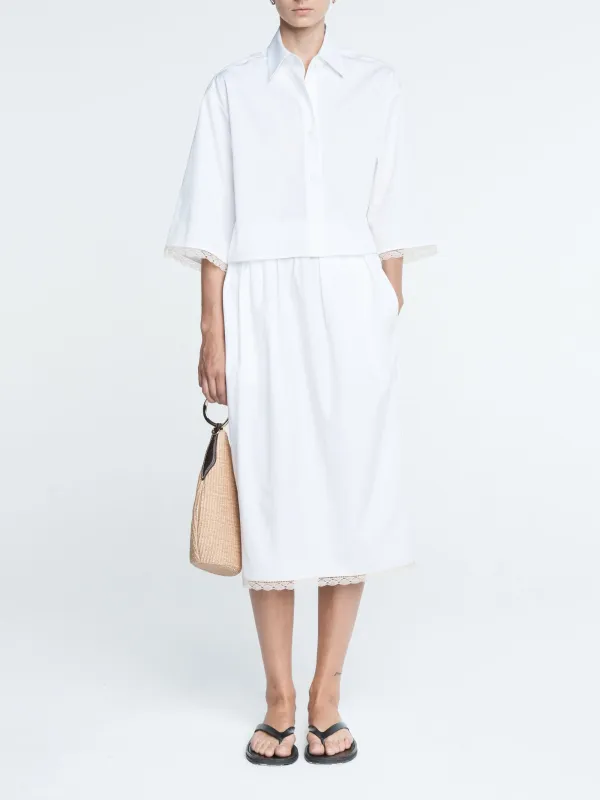 Cropped Lace Short Sleeve Shirt in White made by MARIA McMANUS