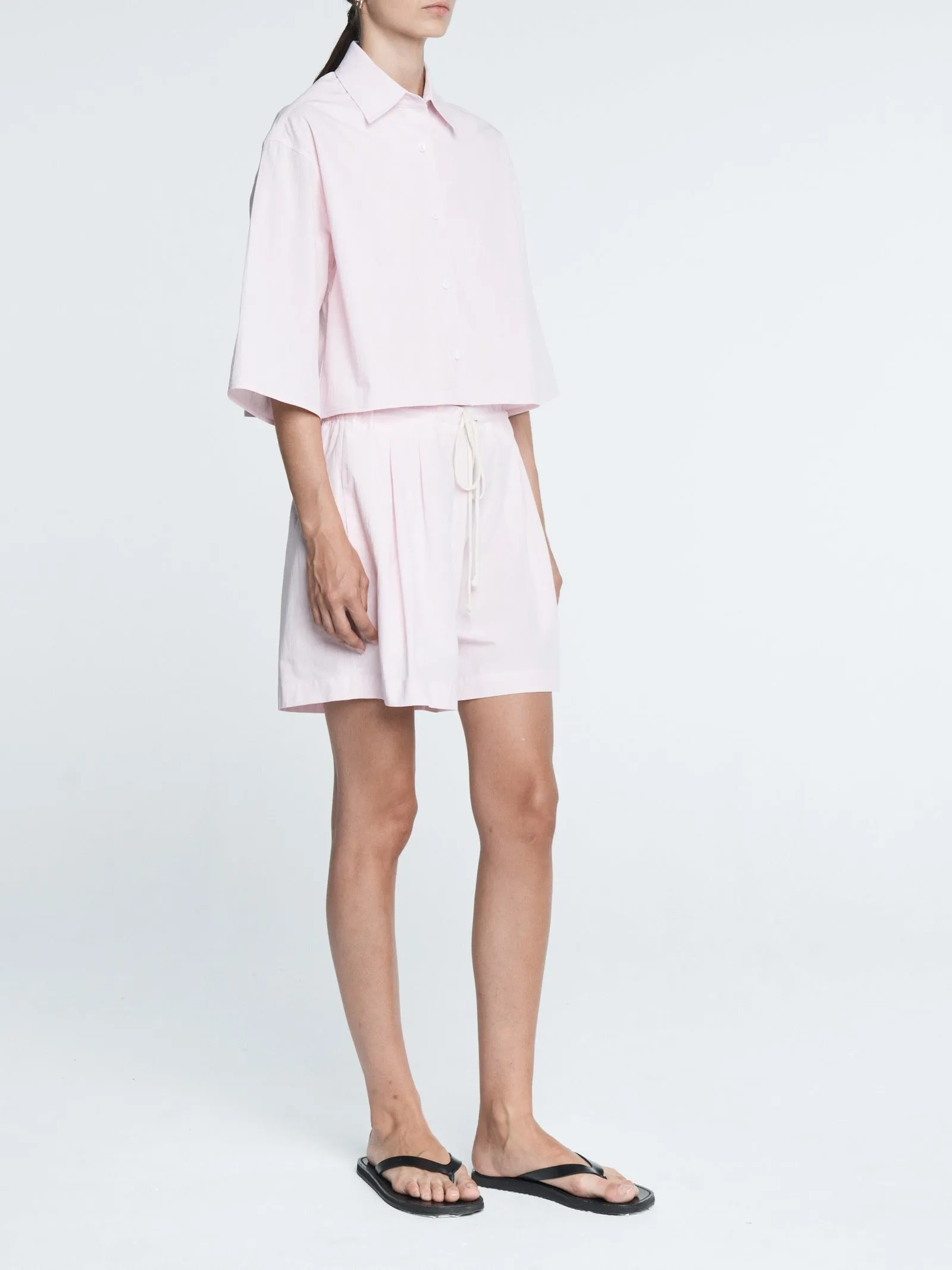 Cropped Short Sleeve Shirt in Blush Pink sold by MARIA McMANUS