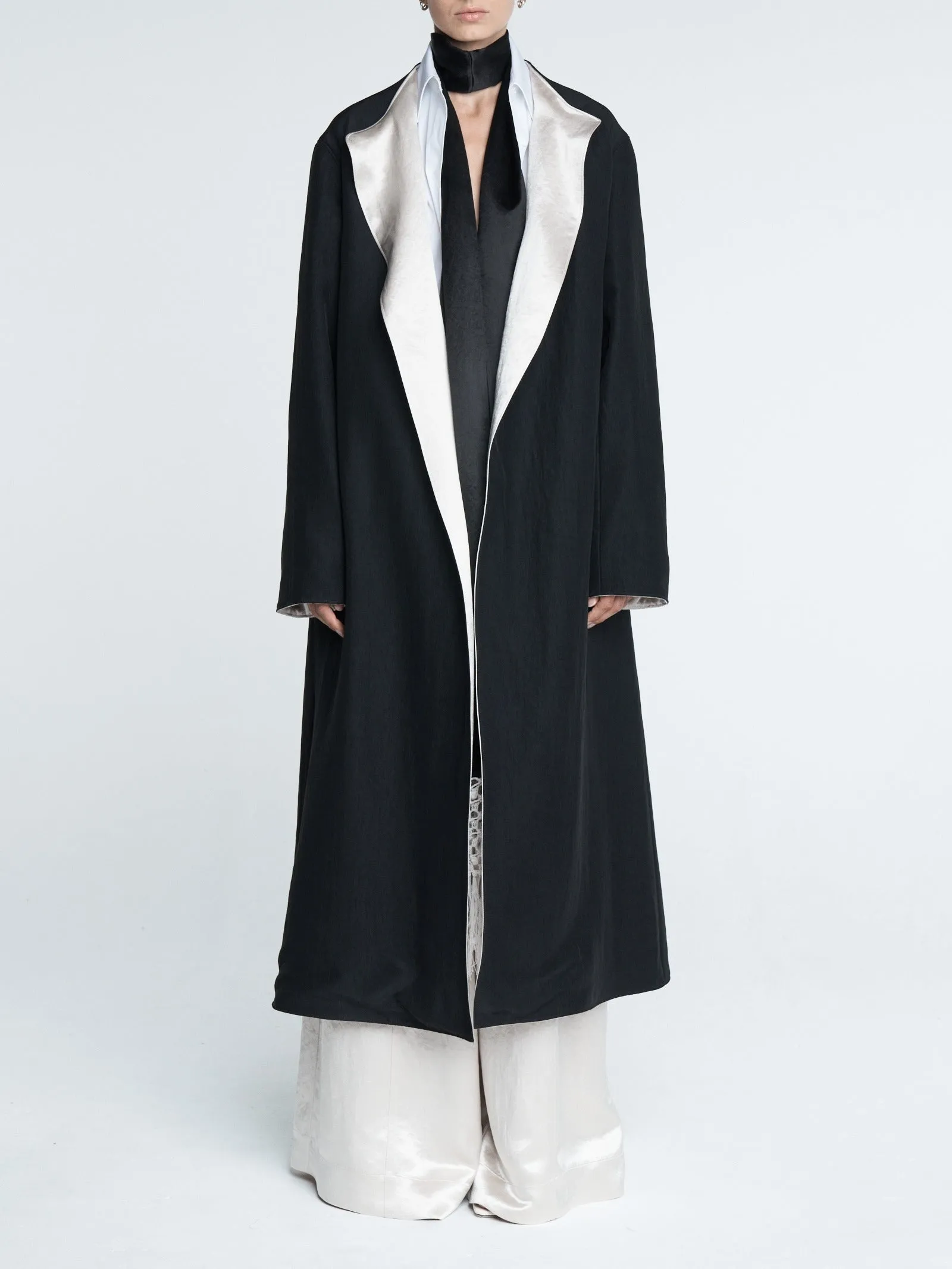 Reversible Duster Coat in Black/
Champagne sold by MARIA McMANUS