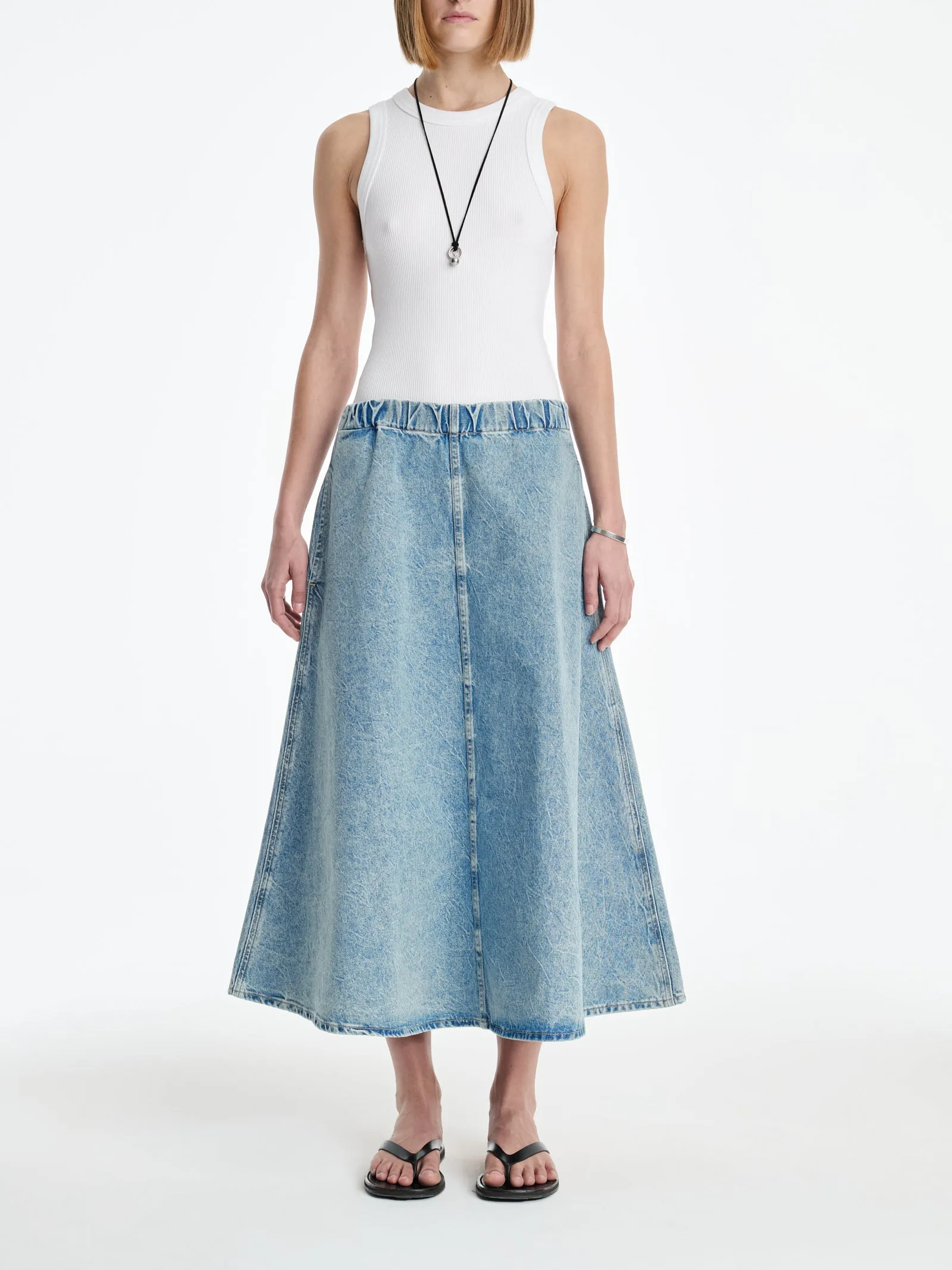 AGOLDE x MARIA MCMANUS Circle Skirt in Crinkle Indigo sold by MARIA McMANUS
