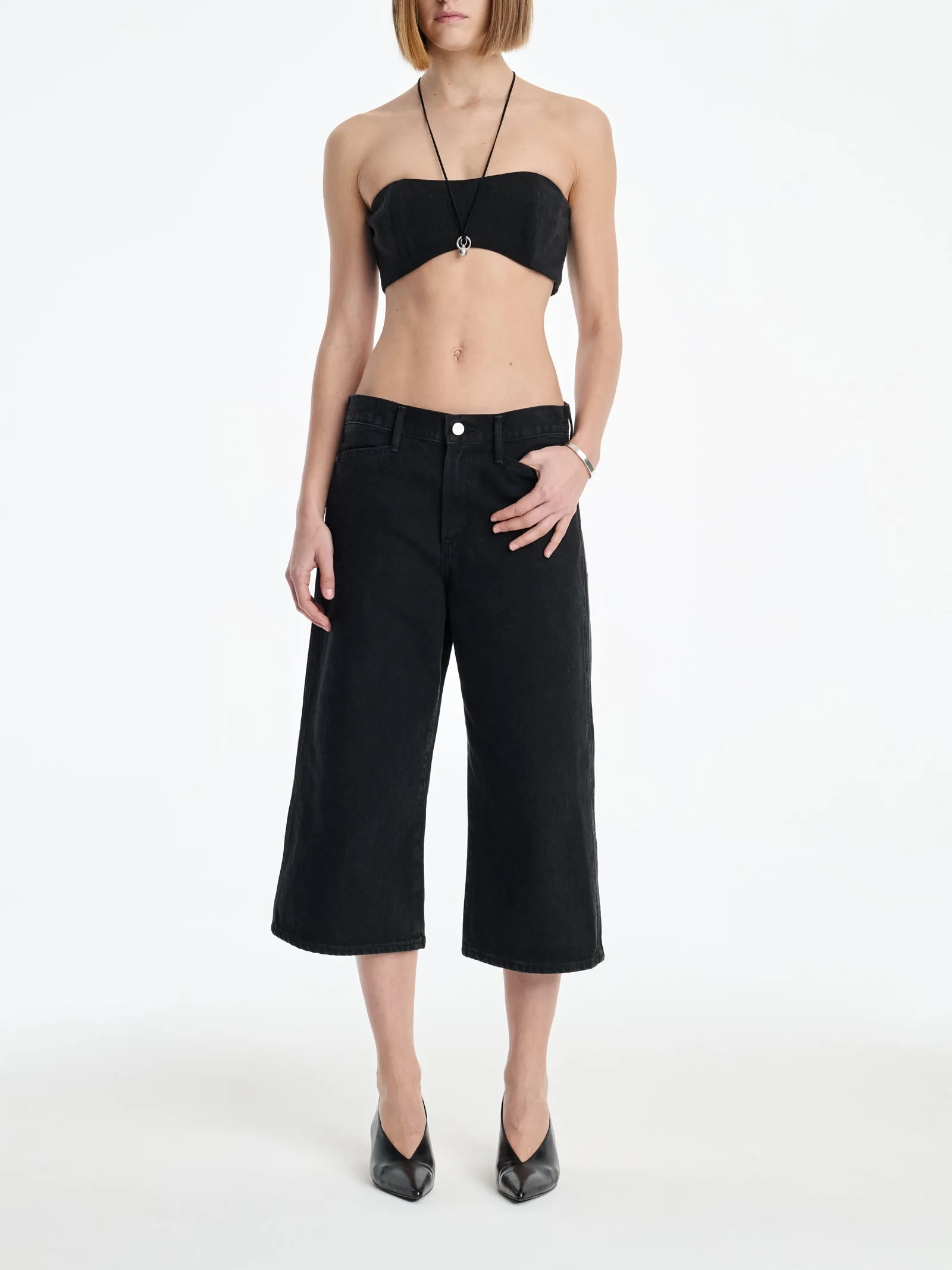 AGOLDE x MARIA MCMANUS Denim Bra in Washed Black sold by MARIA McMANUS