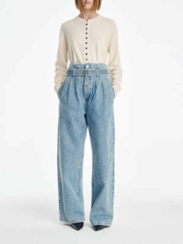 AGOLDE x MARIA MCMANUS Corset Wide Leg Jean in Crinkle Indigo made by Agolde