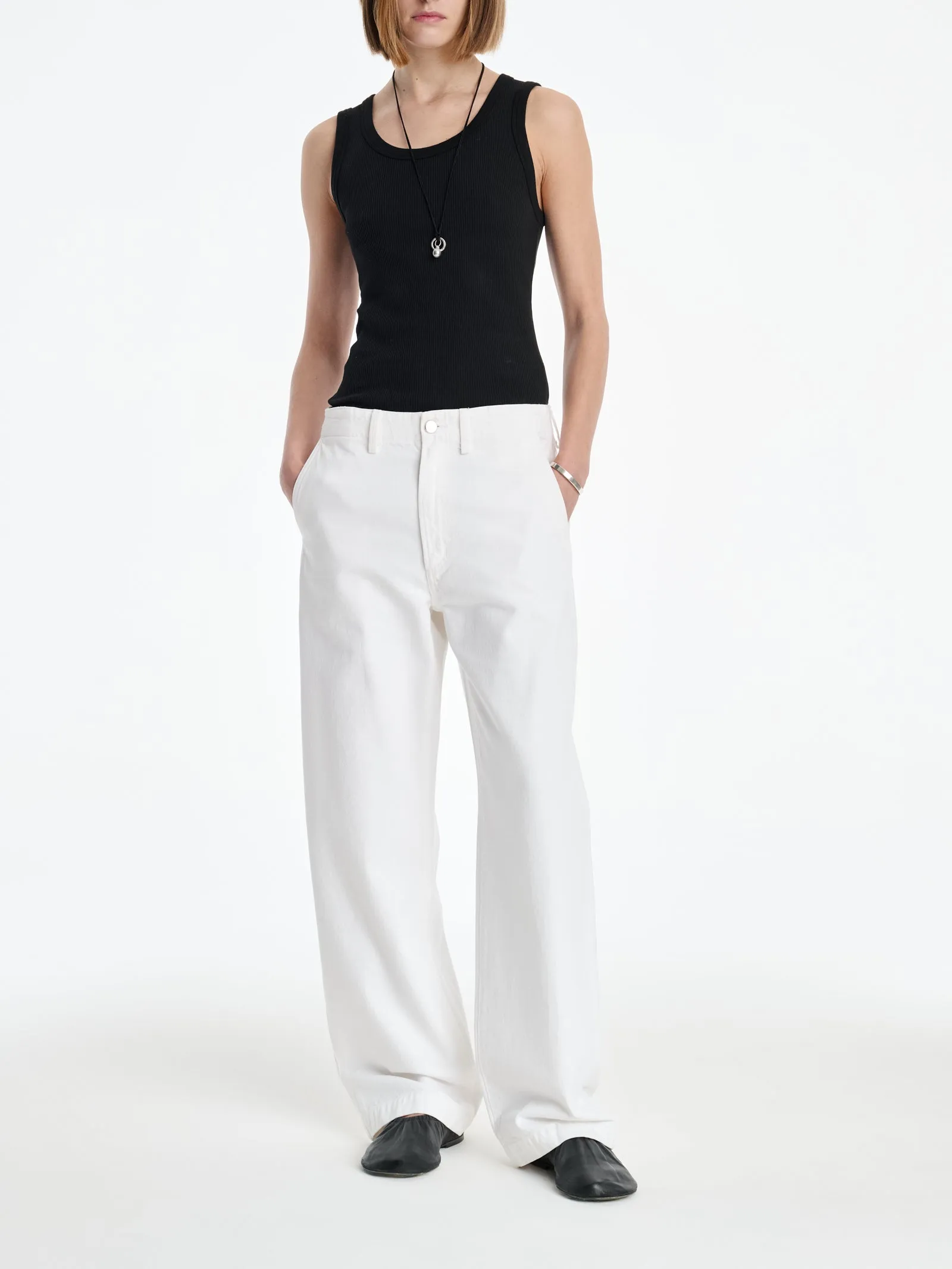 AGOLDE X MARIA MCMANUS Trouser Wide Leg Jean in White Cotton sold by MARIA McMANUS