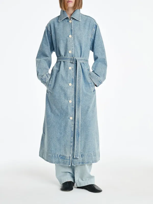 AGOLDE x MARIA MCMANUS A-Line Massive Coat in Crinkle Indigo made by Agolde