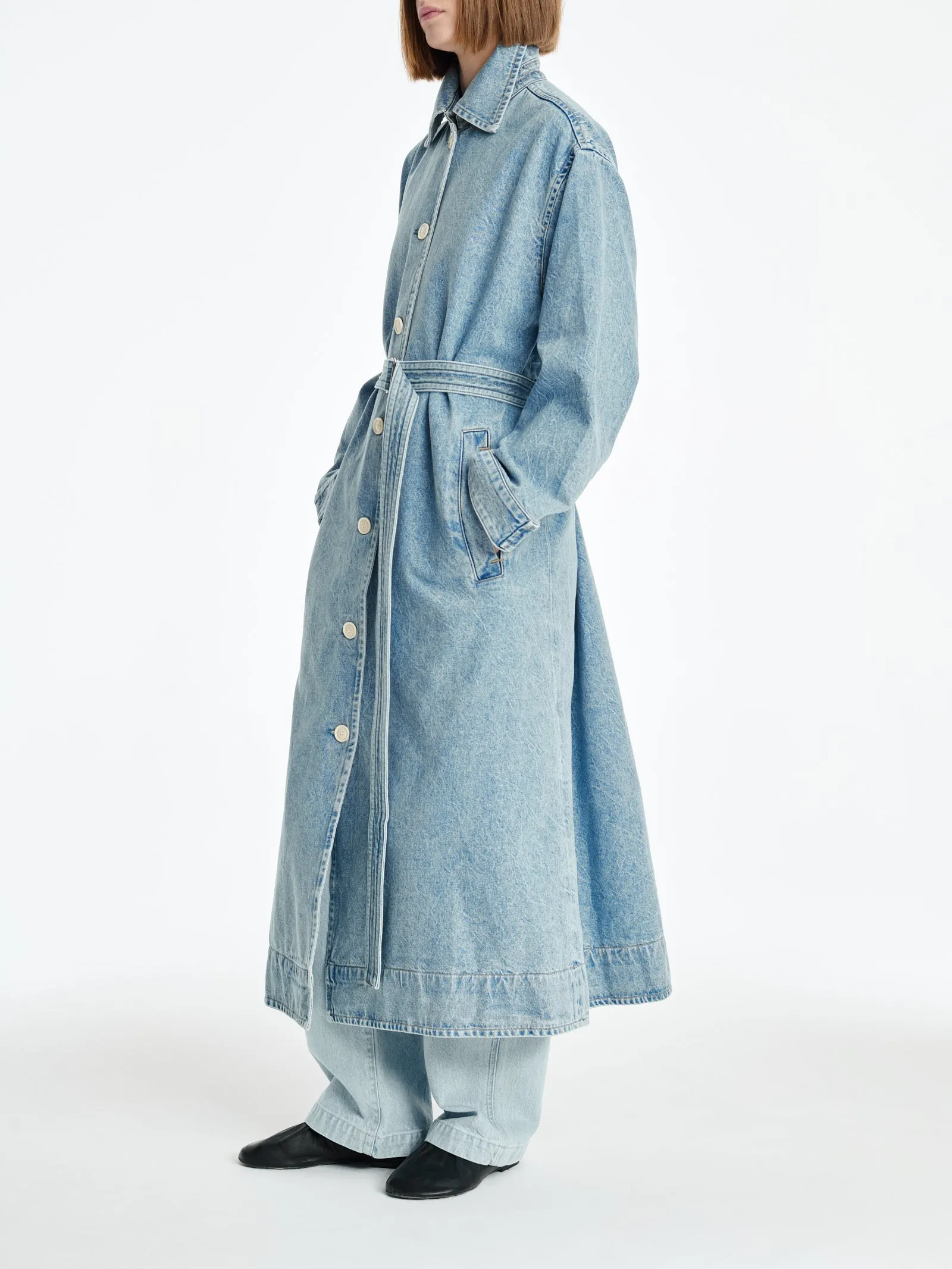 AGOLDE x MARIA MCMANUS A-Line Massive Coat in Crinkle Indigo sold by MARIA McMANUS product image thumbnail 3