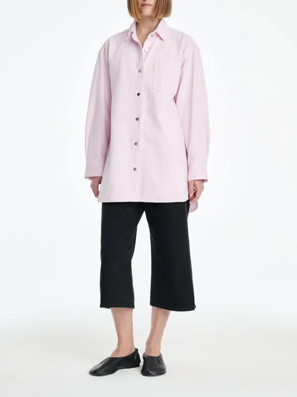 AGOLDE x MARIA MCMANUS A-Line Shirt Denim in Stone Wash Powder Pink made by Agolde