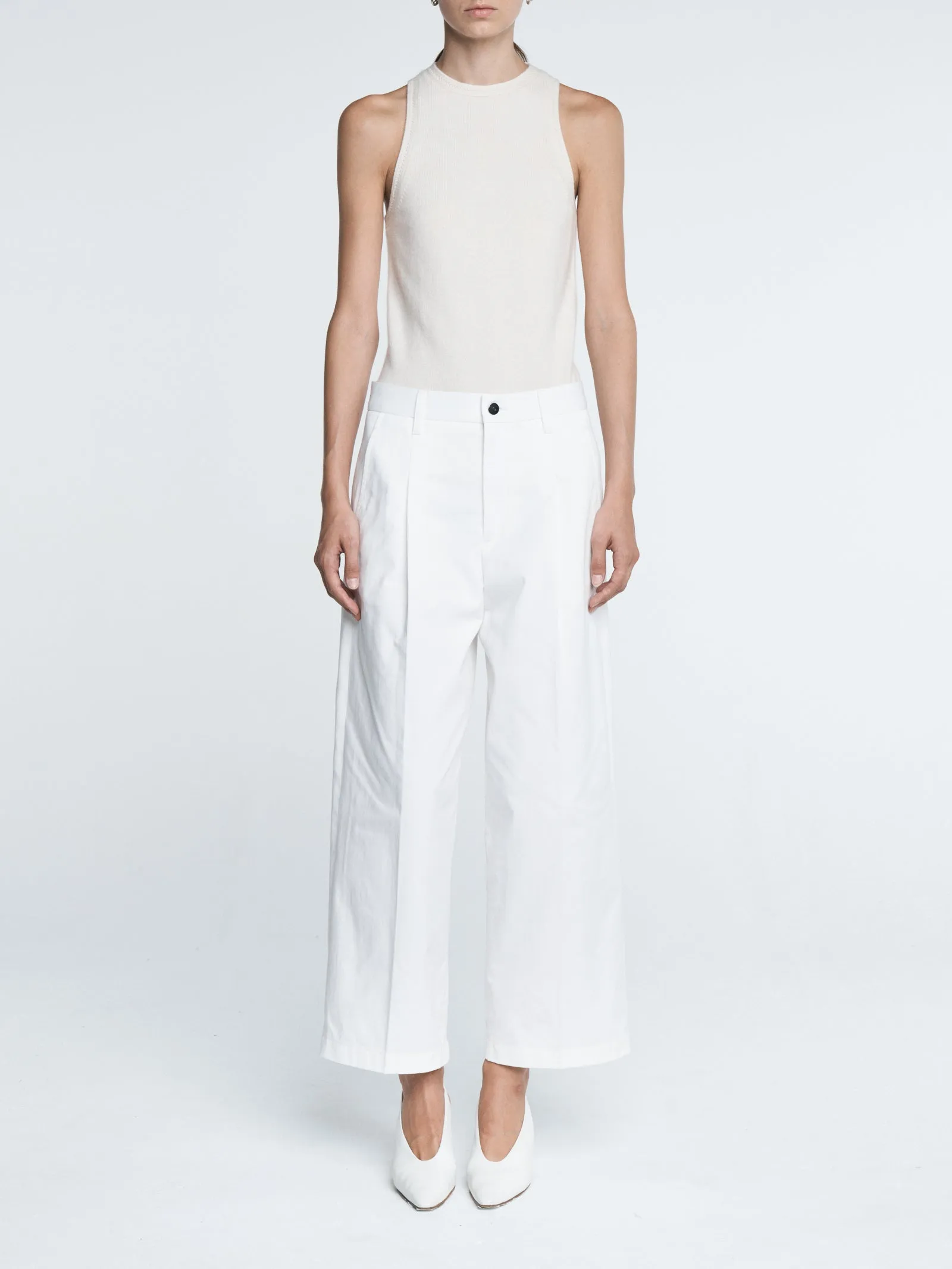 Pleat Front Trouser in White sold by MARIA McMANUS