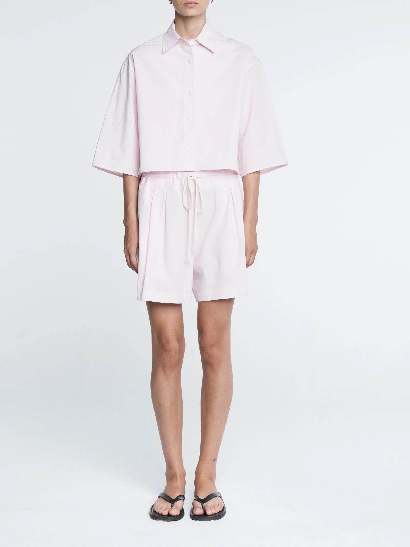 Drawstring Pleat Front Short in Blush Pink sold by MARIA McMANUS