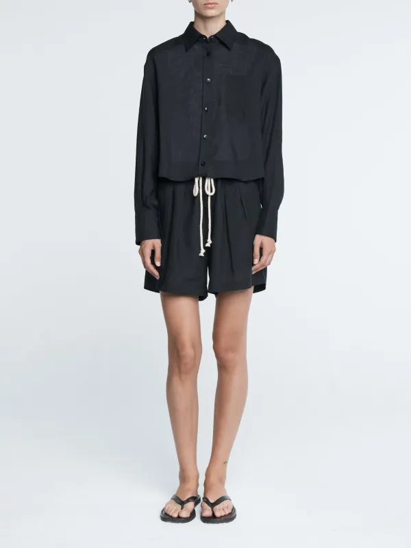 Drawstring Pleat Front Short in Black made by MARIA McMANUS