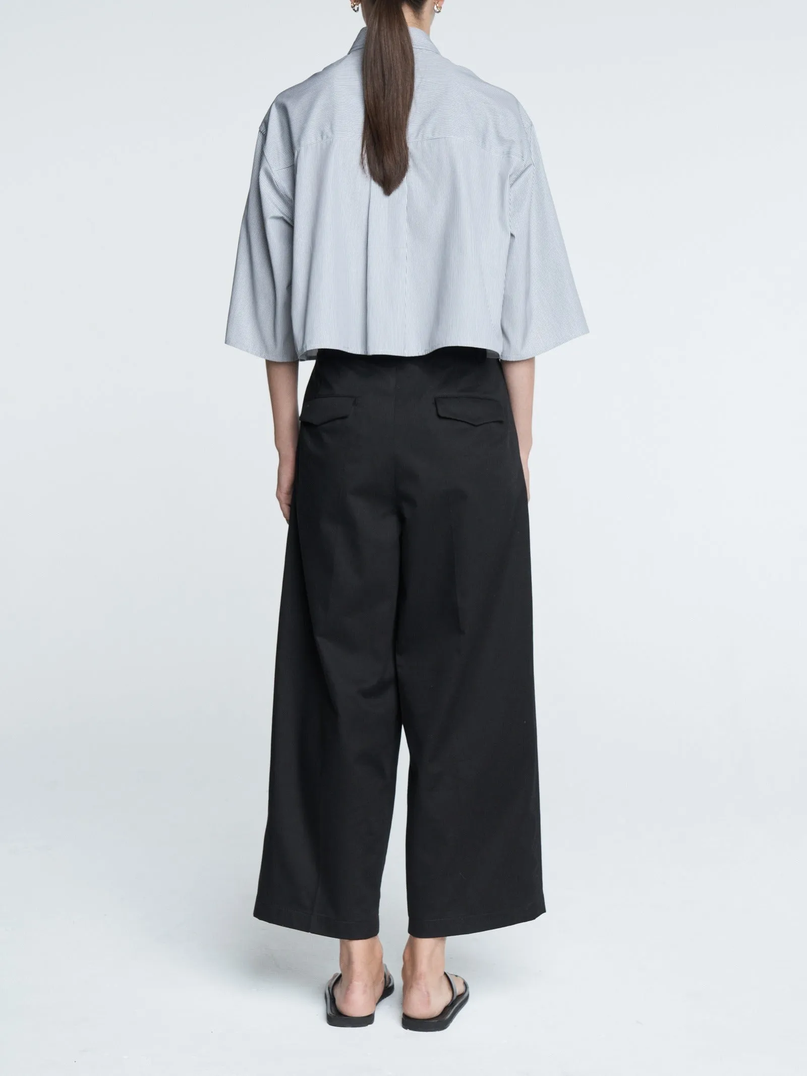Cropped Short Sleeve Shirt in Pinstripe Black/
White sold by MARIA McMANUS product image thumbnail 5
