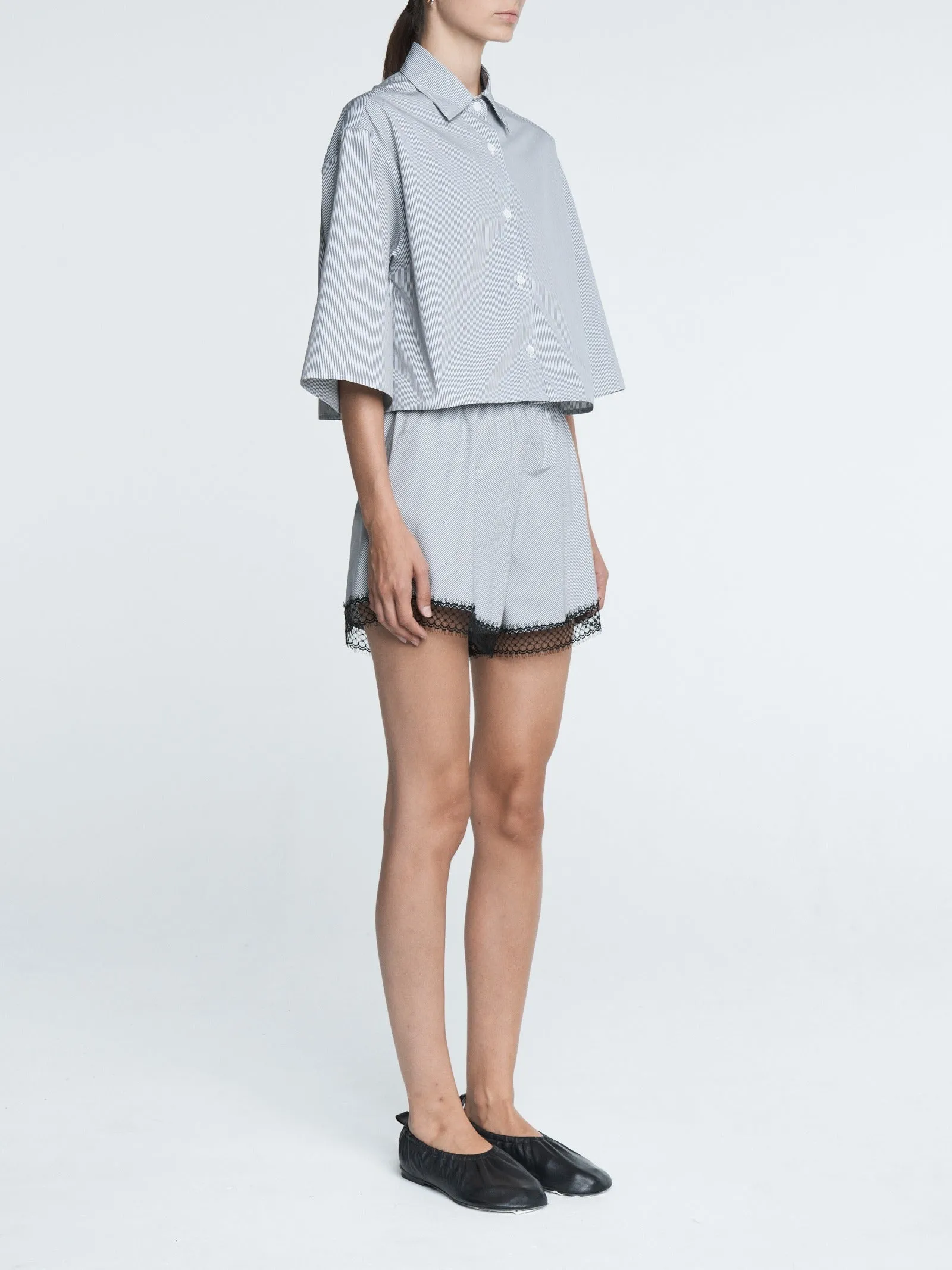 Cropped Short Sleeve Shirt in Pinstripe Black/
White sold by MARIA McMANUS product image thumbnail 2