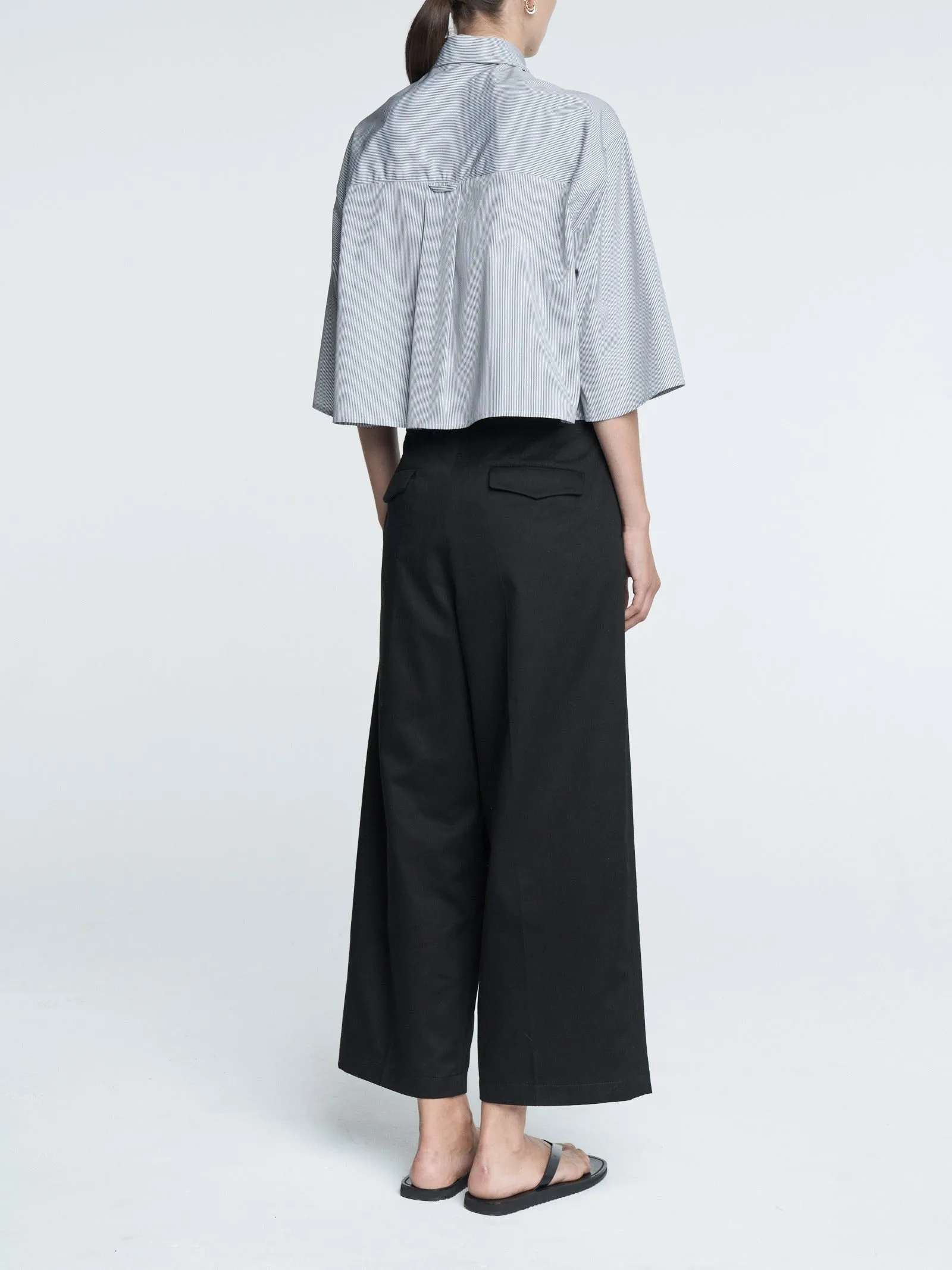Cropped Short Sleeve Shirt in Pinstripe Black/
White sold by MARIA McMANUS product image thumbnail 4