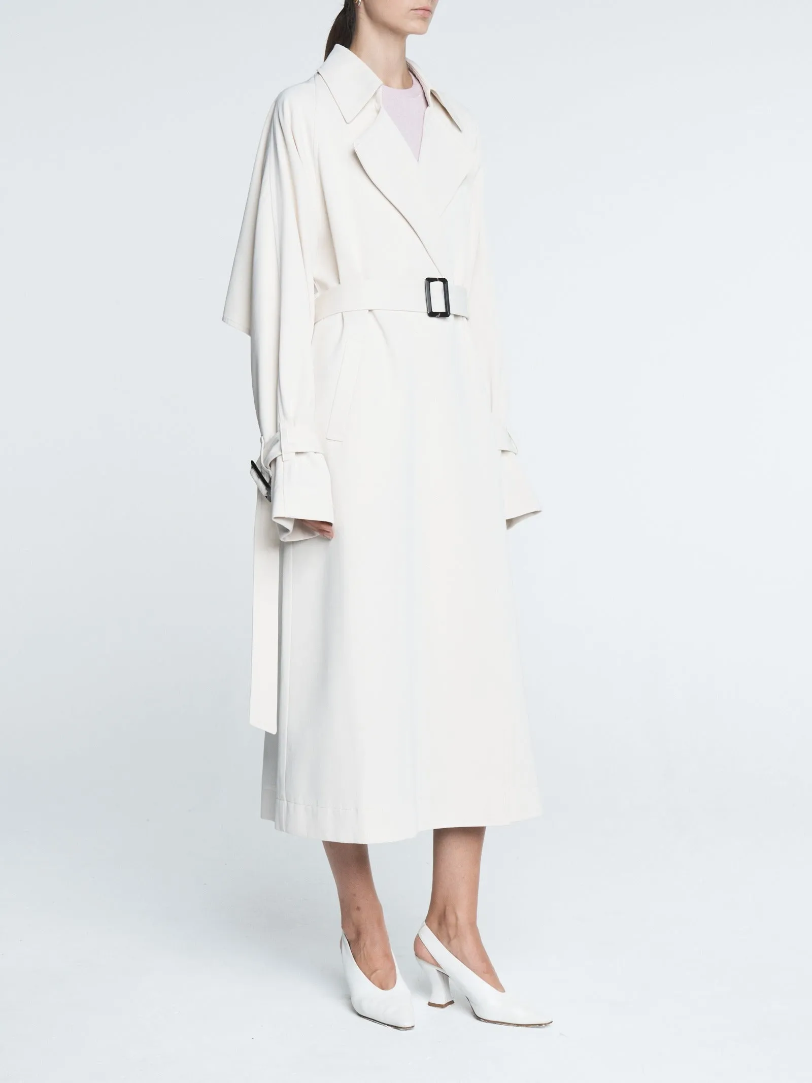 Cape Trench Coat in Ivory sold by MARIA McMANUS