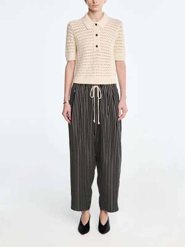 Balloon Drawstring Trouser in Black Stripe made by MARIA McMANUS