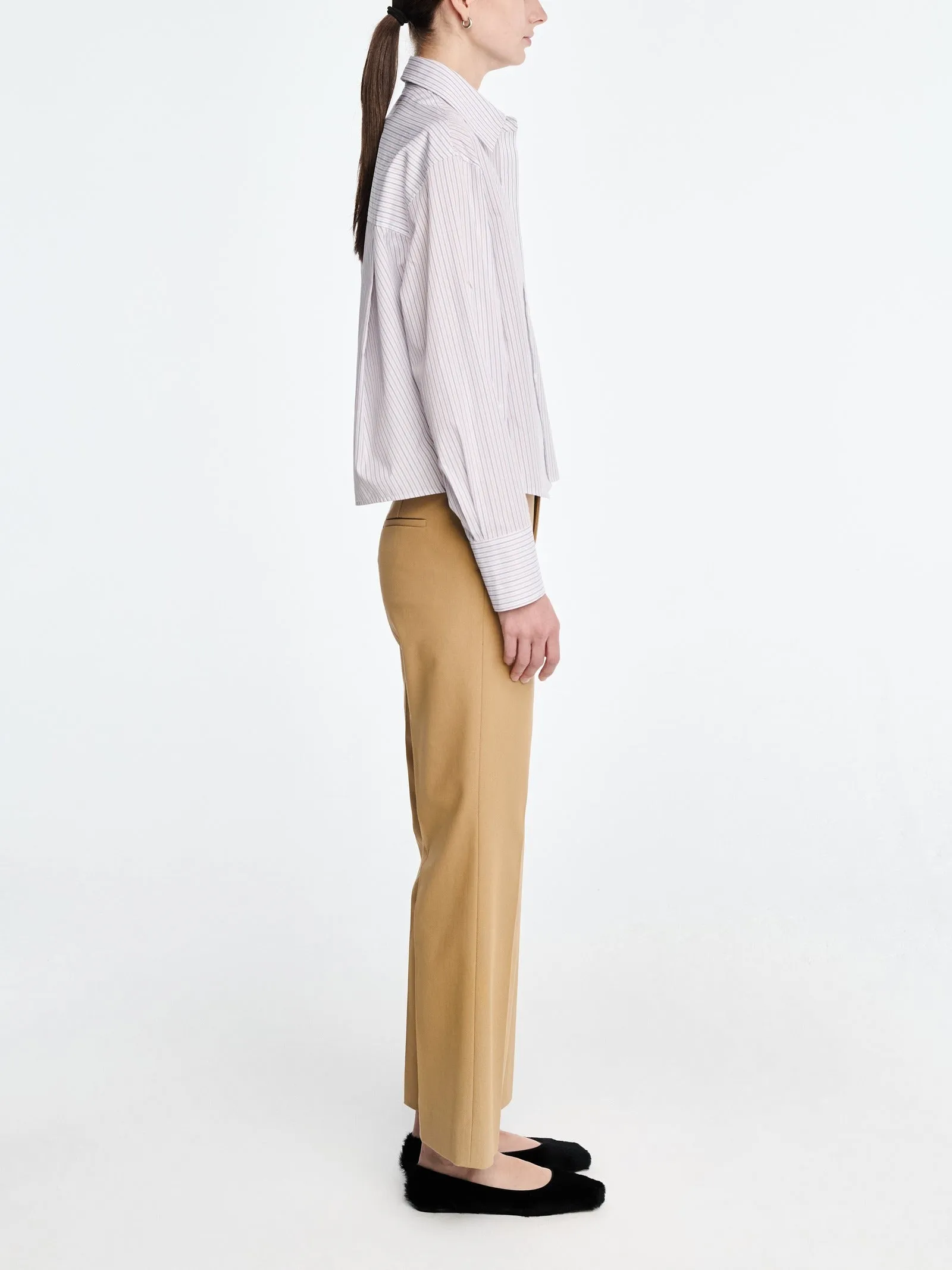 Button Sleeve Crop Shirt in White / Blue / Brown Stripe sold by MARIA McMANUS product image thumbnail 3