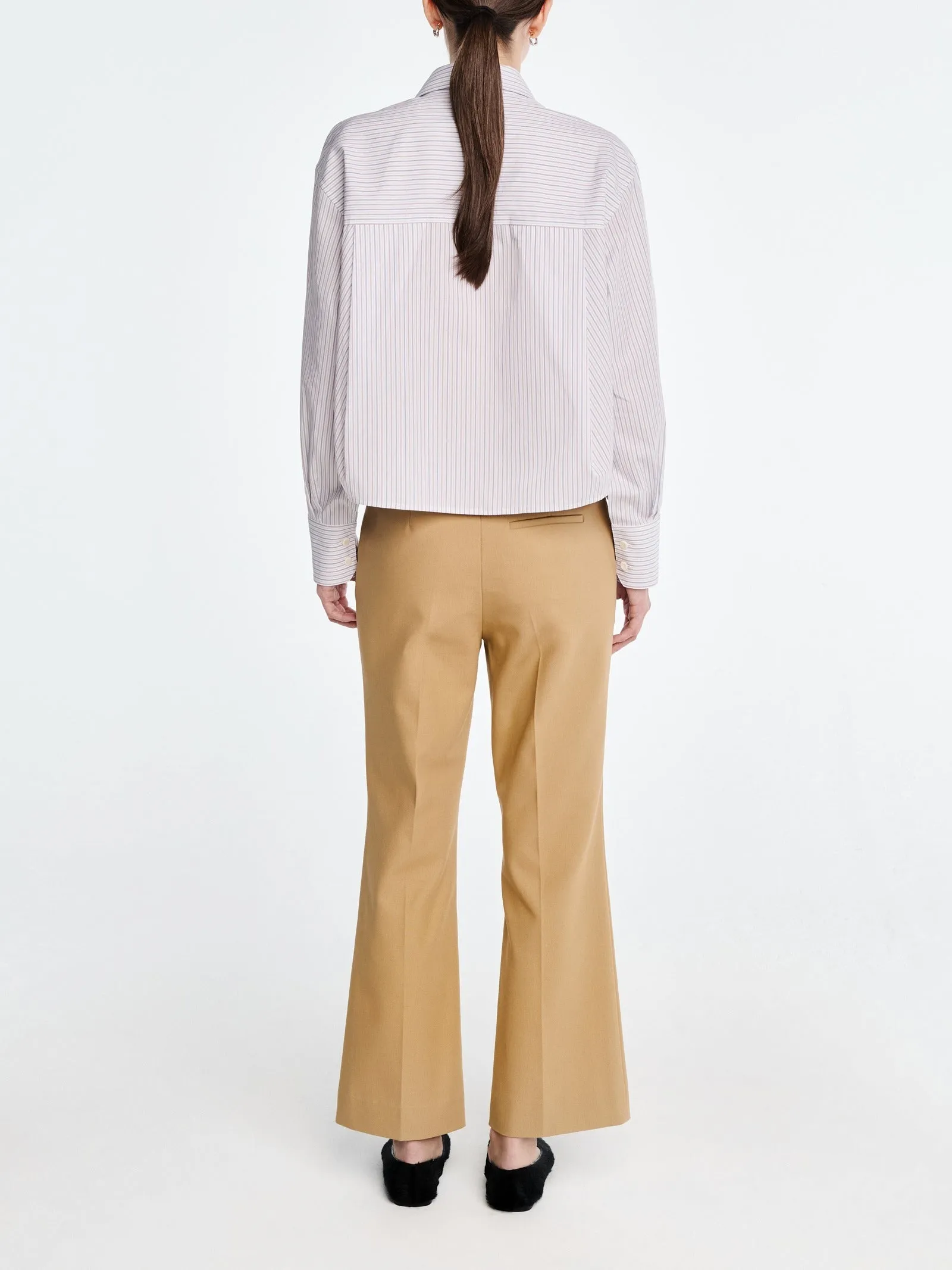 Button Sleeve Crop Shirt in White / Blue / Brown Stripe sold by MARIA McMANUS product image thumbnail 4