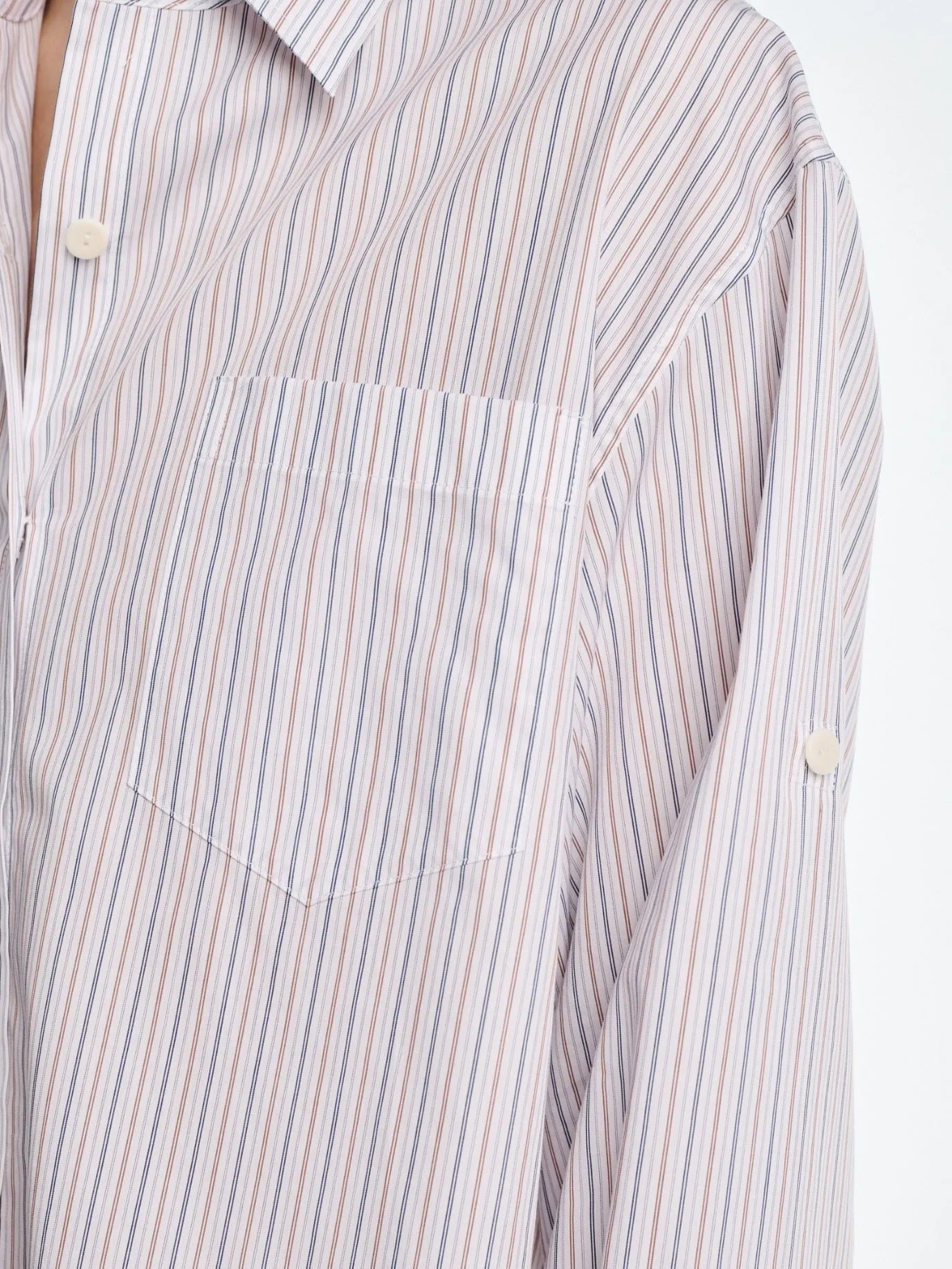 Button Sleeve Crop Shirt in White / Blue / Brown Stripe sold by MARIA McMANUS product image thumbnail 5