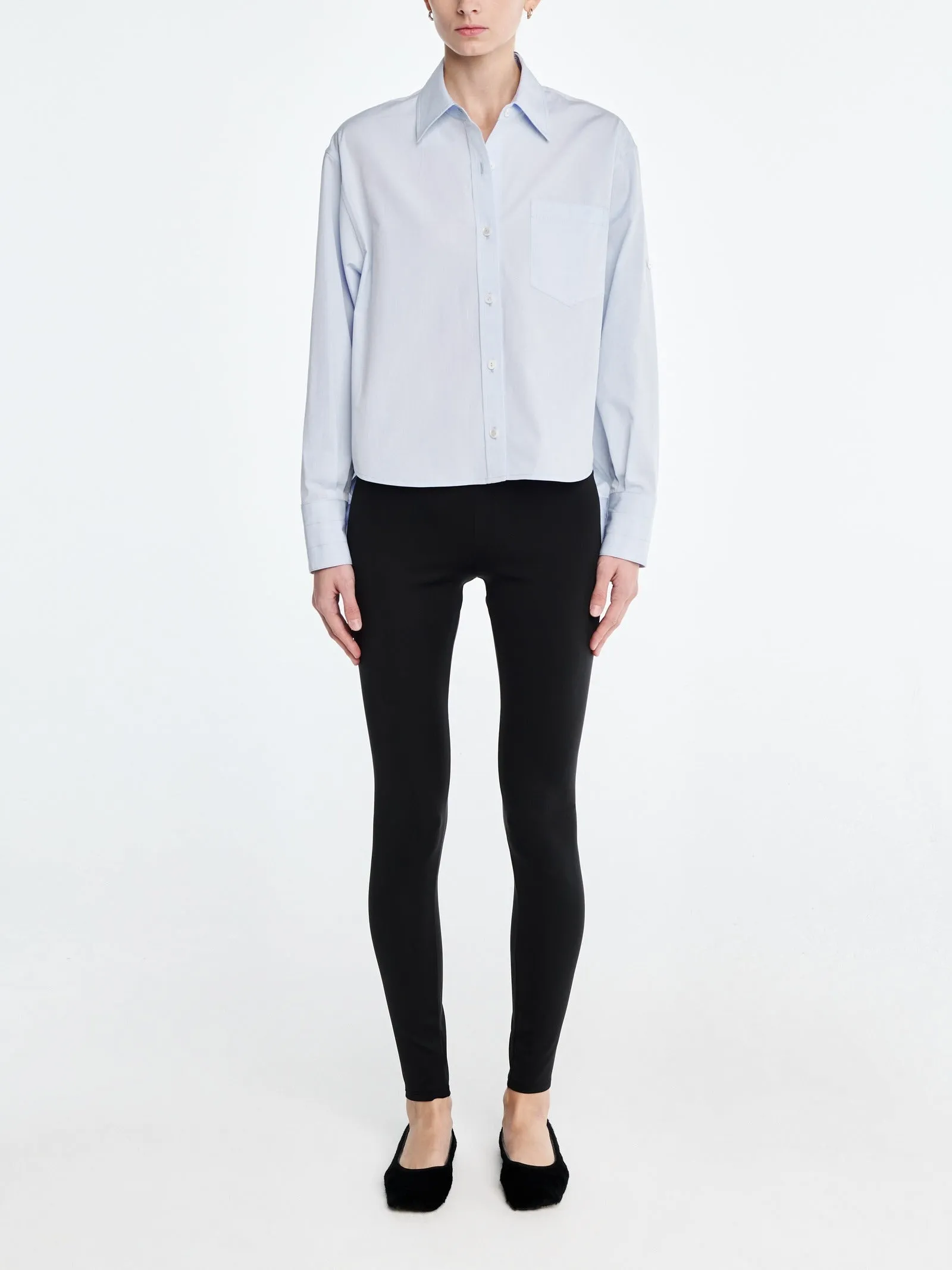 Button Sleeve Crop Shirt in Sky Blue sold by MARIA McMANUS