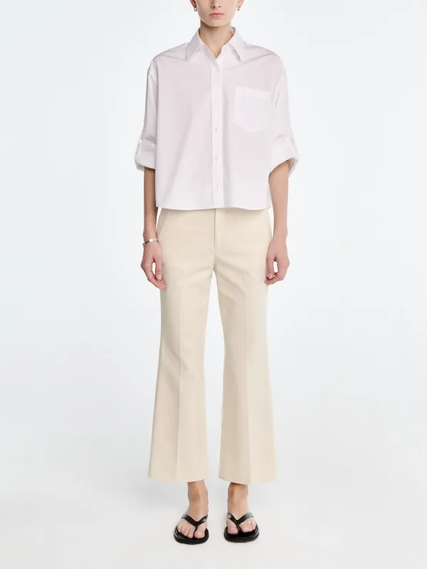 Button Sleeve Crop Shirt in White made by MARIA McMANUS