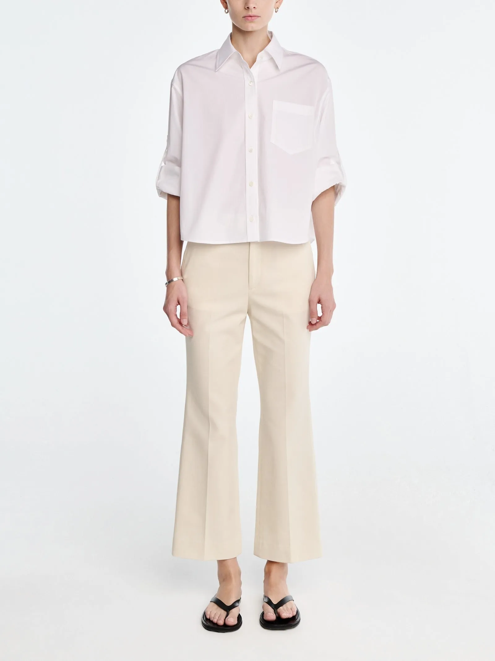 Button Sleeve Crop Shirt in White sold by MARIA McMANUS