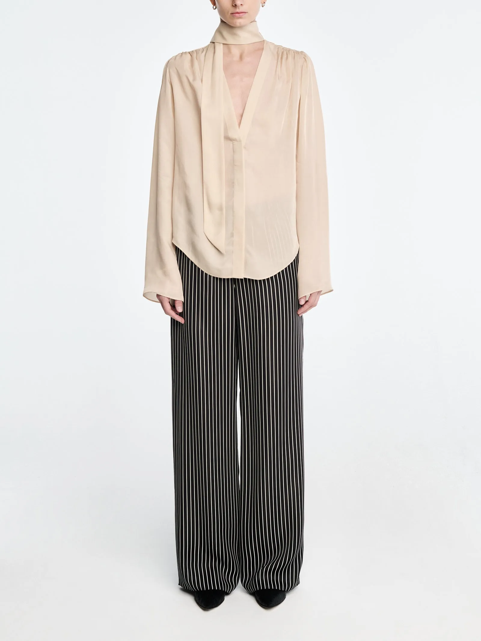 V Neck Scarf Blouse in Eggshell sold by MARIA McMANUS product image thumbnail 3