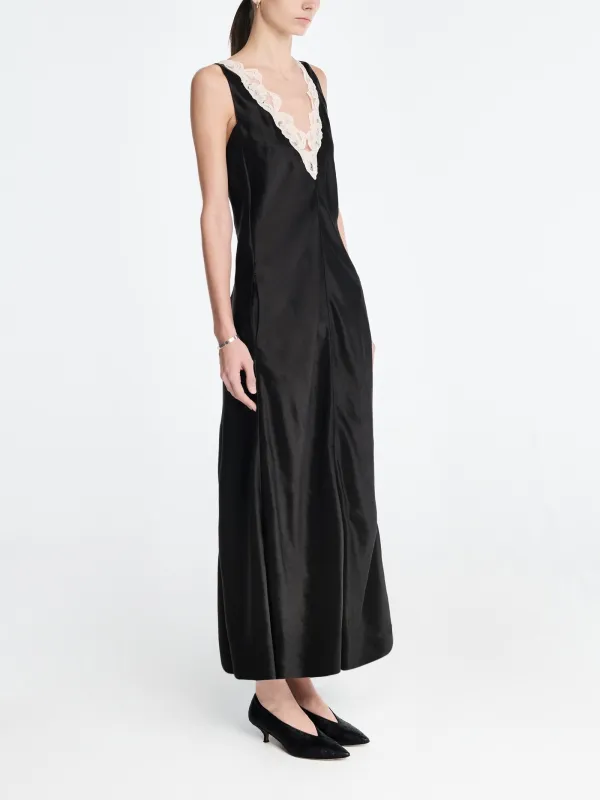 Lace V-Neck Dress in Black made by MARIA McMANUS